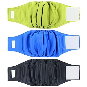Wegreeco Washable Male Dog Belly Wrap - Pack of 3 - (Black,Blue,Olive,Small)