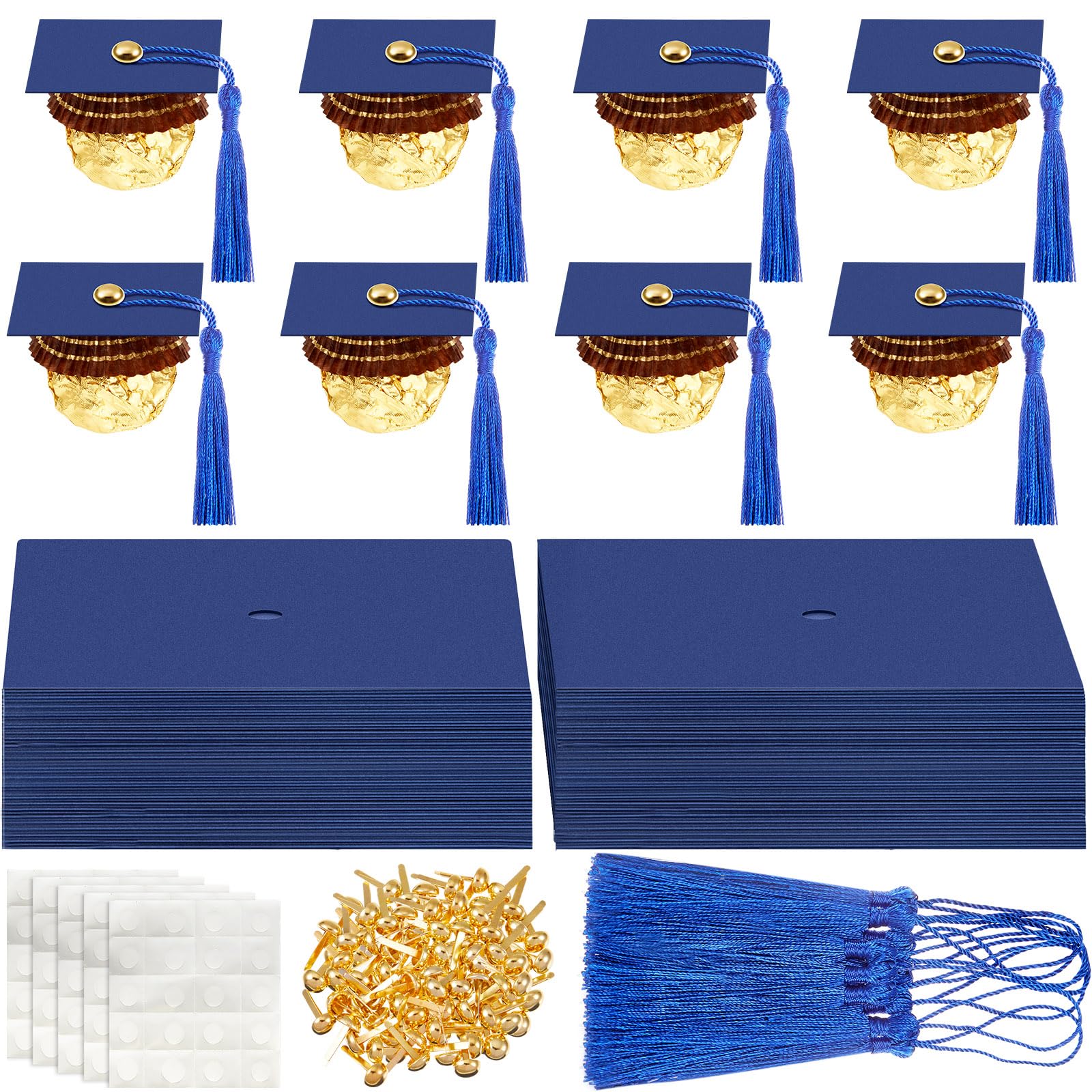 Tinlade 50 Pcs Graduation Decoration 2026 Graduation Cap Cupcake Toppers Chocolate Mini Cap Decor with Tassel Theme Party (Dark Blue)