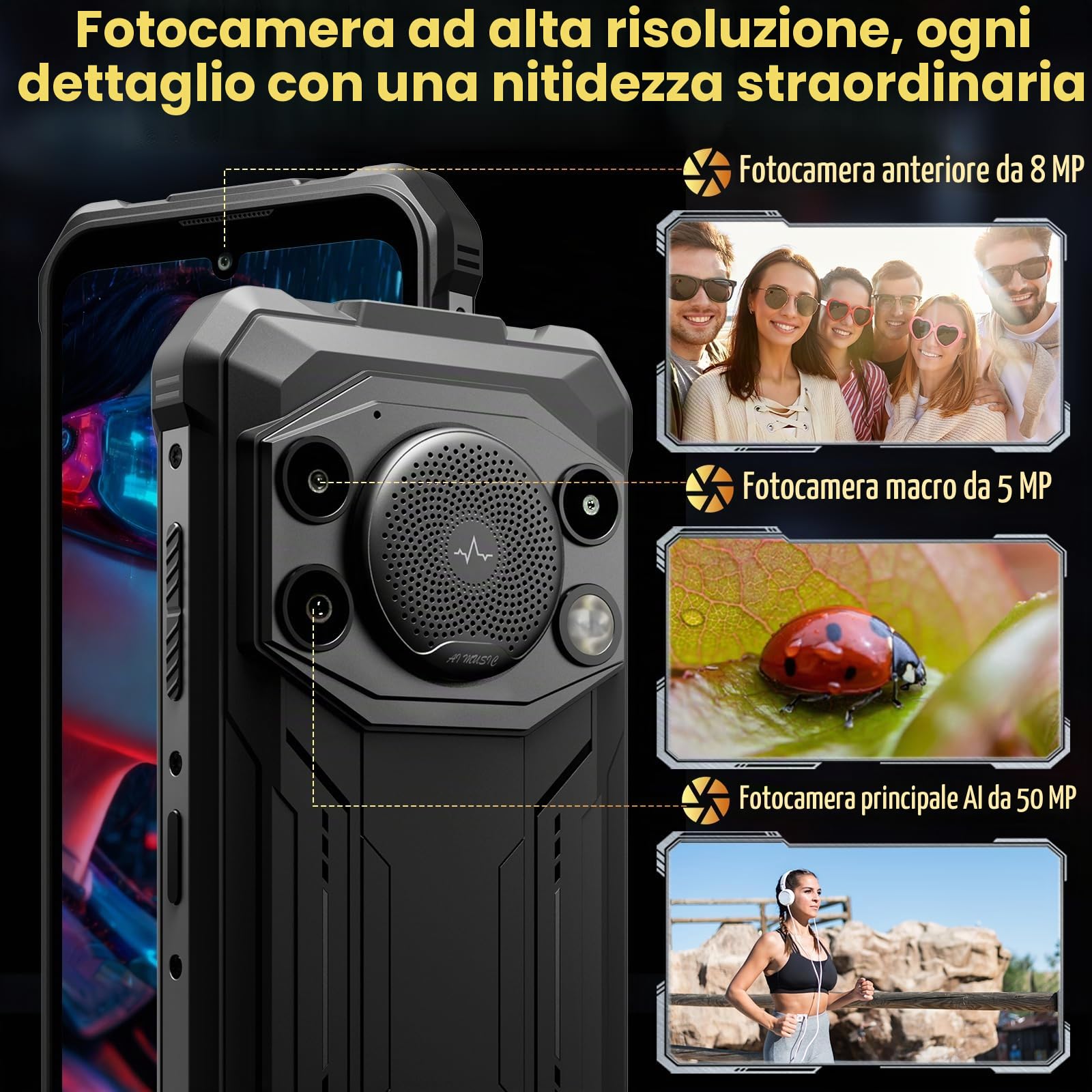 FOSSiBOT F110Pro 5G-10000mAh Rugged Smartphone, 128dB Altoparlante Telefono Indistruttibile, MediaTek Dimensity 6300+, 20GB+128GB/2TB Android 15 cellulare 6.75", 50MP AI Fotocamera, 5G Dual SIM