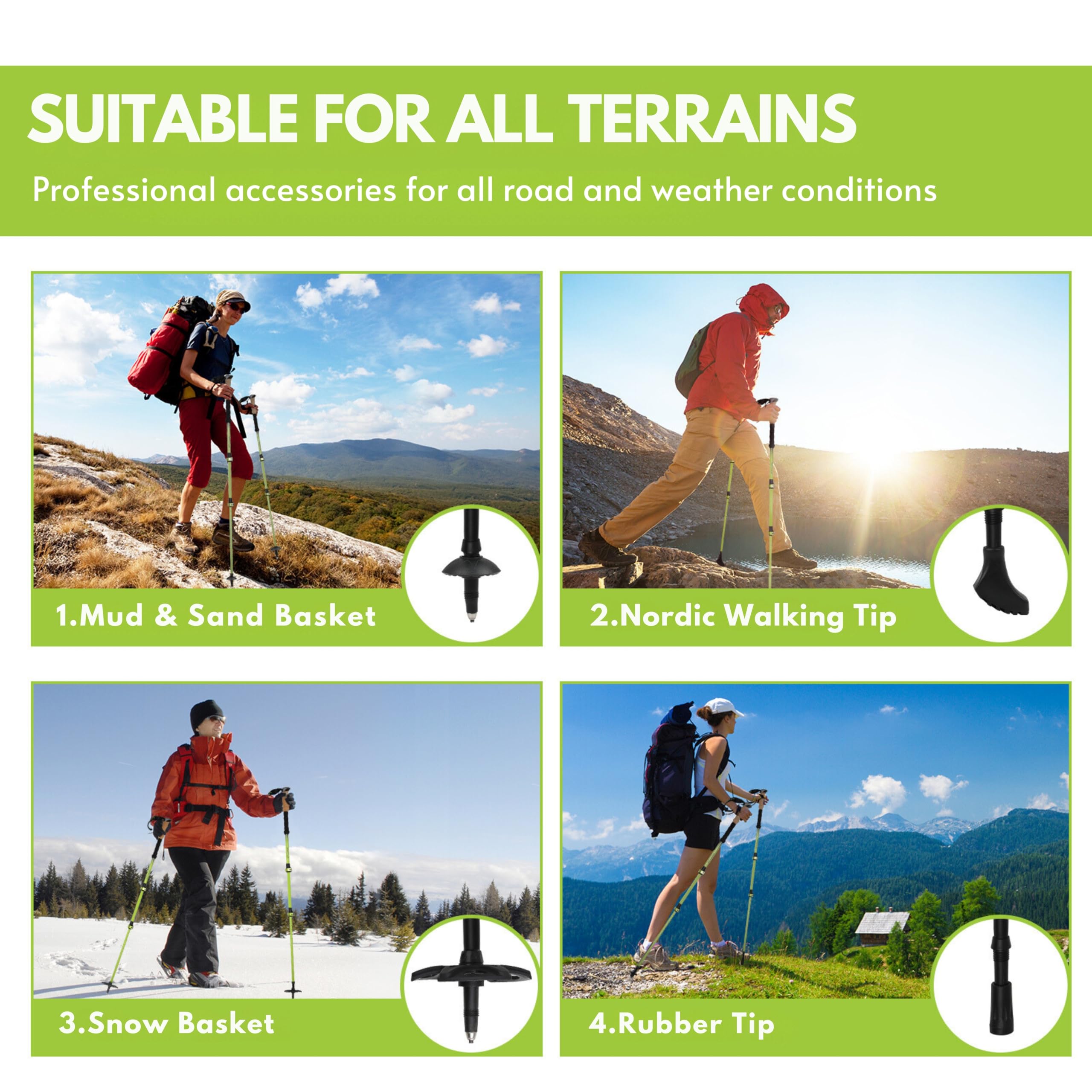 Kije trekkingowe teleskopowe kijki do nordic walkingu teleskopowe dla Kobiet i Mężczyzn kijki turystyczne aluminium z uchwytem korkowym,lekki,przenośne,Łatwo regulowane od 63 do135 cm