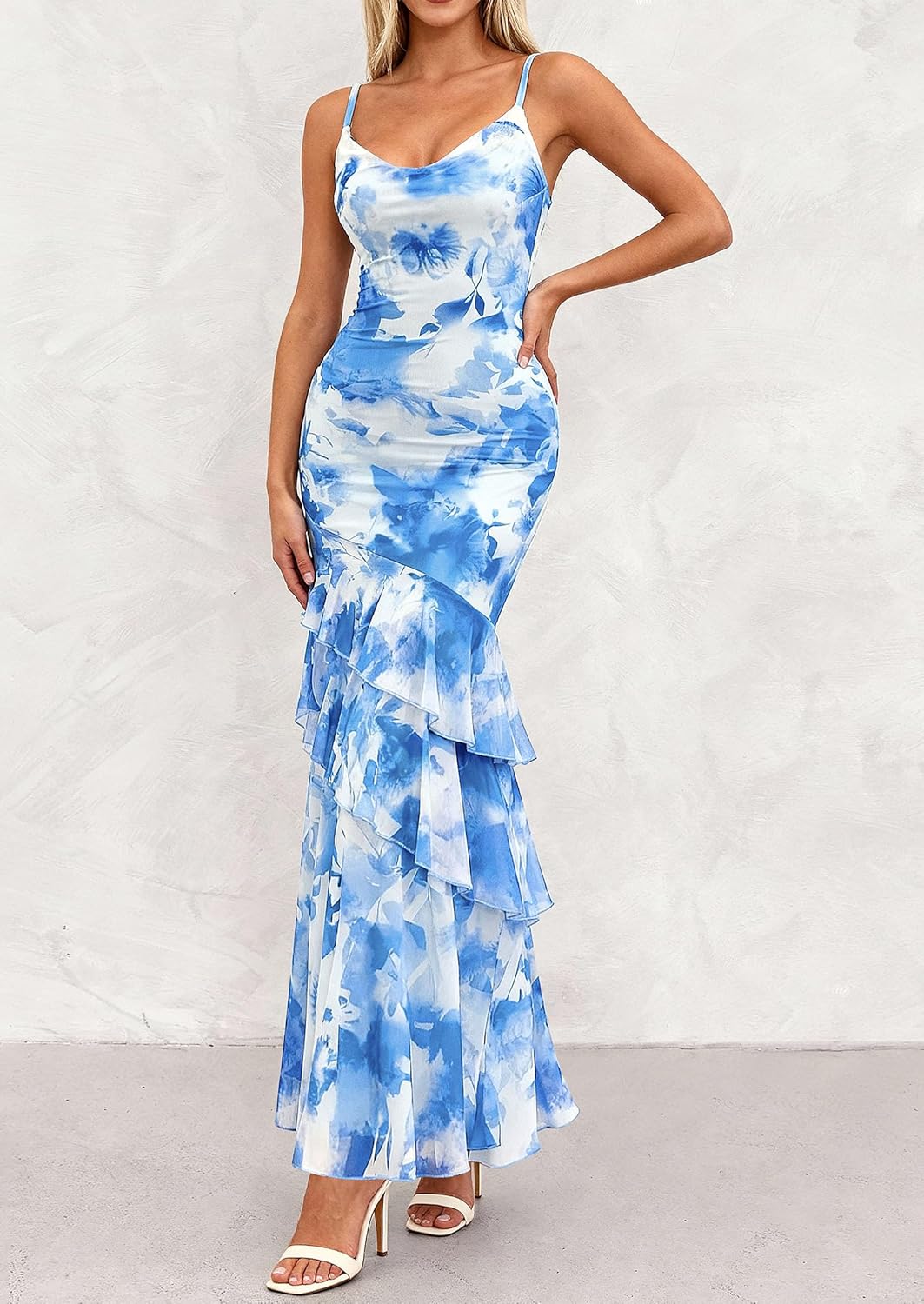 PRETTYGARDEN Maxi Dresses for Women 2026 Summer Tiered Floral Beach Sundress Spaghetti Strap Spring Wedding Guest Long Dress - Image 6