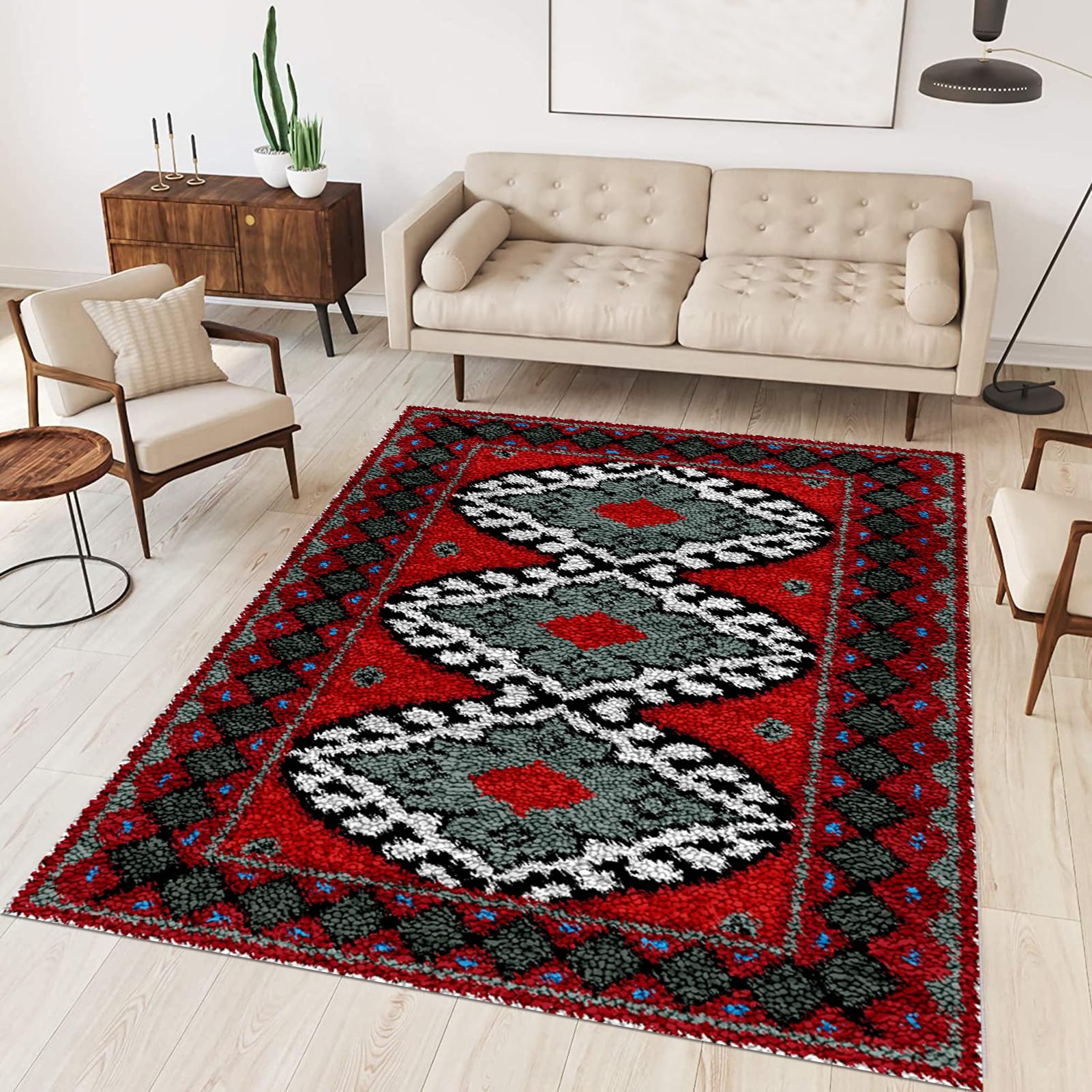 Tehocwiz Large Latch Hook Kits for Adults 110x140 cm Latch Hook Rug Kits Rug Making Kit for Adults Printed Color Canvas Crocheting Crafts Embroidery for Beginners โ image 1