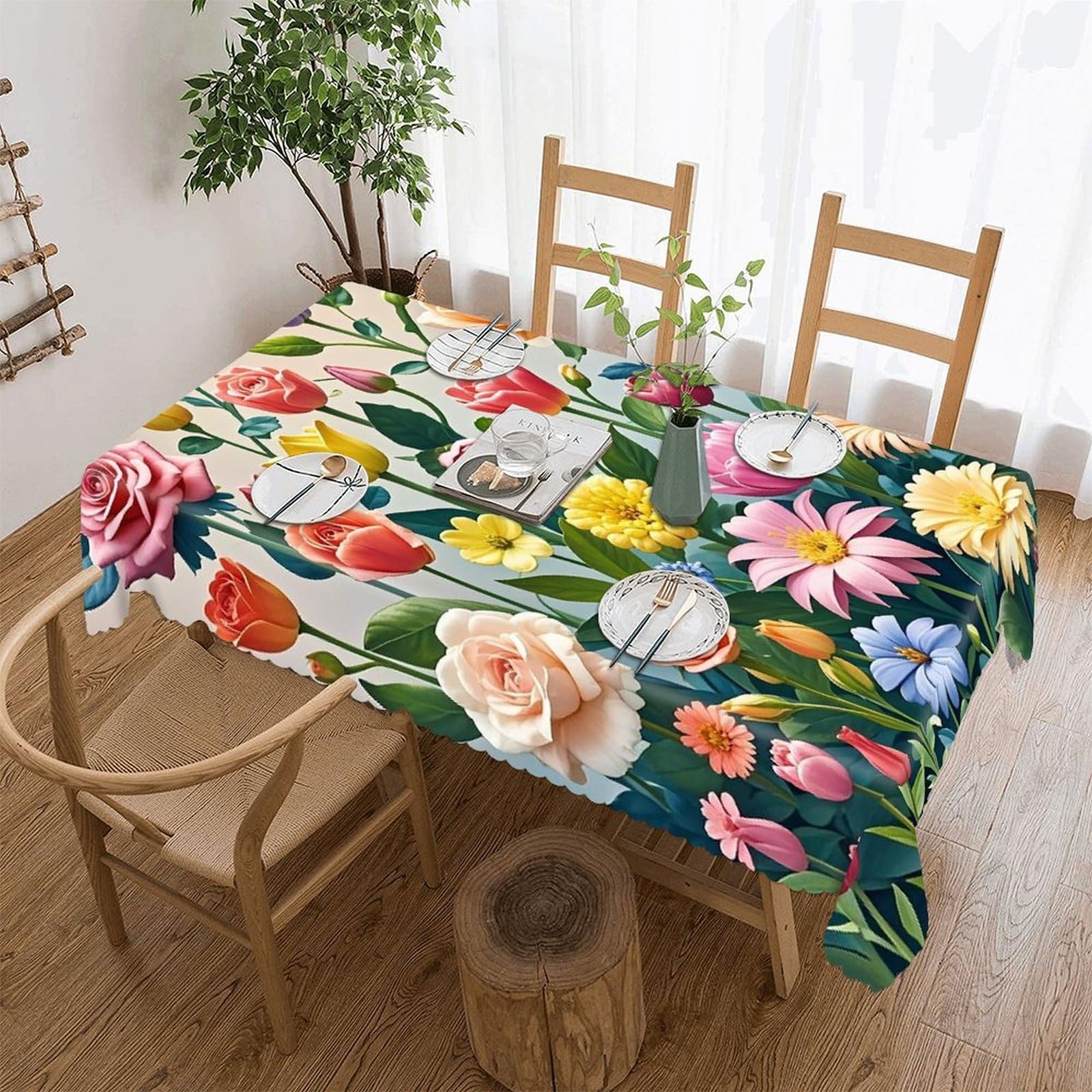 LZQPOEAS Garden Flowers Tablecloth Rectangle Table Cloth Decorative Fabric Table Cover Waterproof Seasonal Table Cover Wrinkle Resistant Washable Table Cloth for Party Picnic Dinner Decor 60"x120"