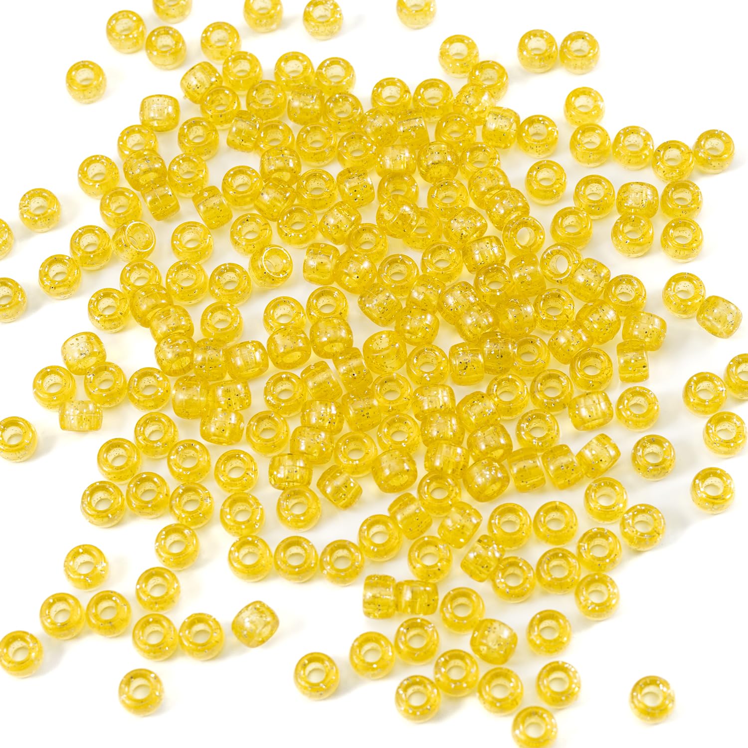 Gxueshan 1000 Pcs Acrylic Plastic Transparent Yellow Pony Beads 6x9mm Large Hole Pens Hair Braiding Bulk Kandi Beads for Friendship Bracelet Necklace Jewelry Making Kit