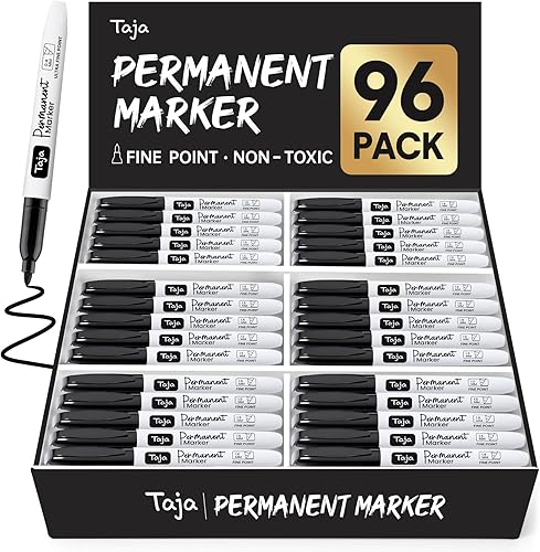 Permanent Markers Fine Tip, 96 Pack Black Quick-Drying and Fade-Resistant Permanent Markers Bulk Set for Writing and Drawing on Wood, Plastic,