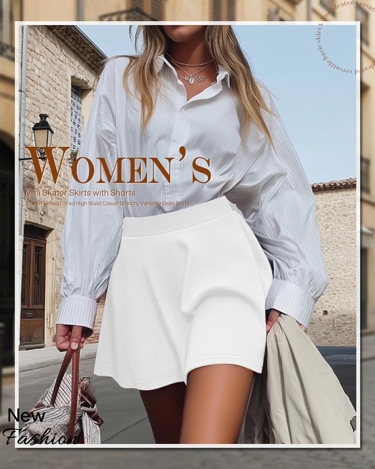 Neer 3 Pack Women's Mini Skater Skirts with Shorts, a Line Pleated Flared High Waist Casual Stretchy Versatile Basic Skirts - Image 3