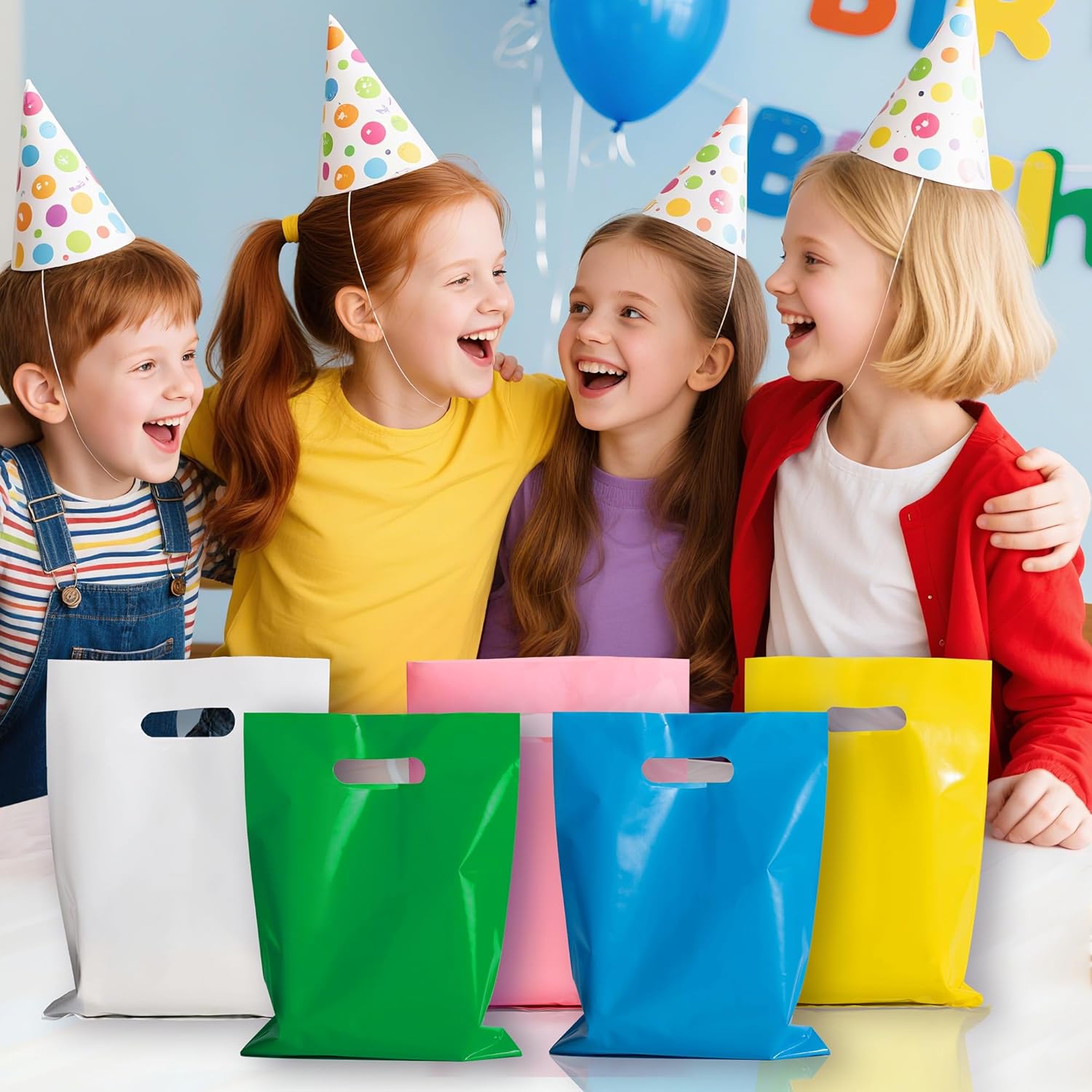 Perpereke home plastic party gift bag, 8 colors 40 gift bags, candy gift bag bulk snack bag with handle, suitable for kids birthday party, thanksgiving, christmas, halloween - Image 5