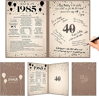 Crenics 40th Birthday Decorations for Men Women 1985, Vintage Back in 1985 Birthday Poster, 40th Birthday Guest Signature Book, Great 40 Anniversary Birthday Gifts