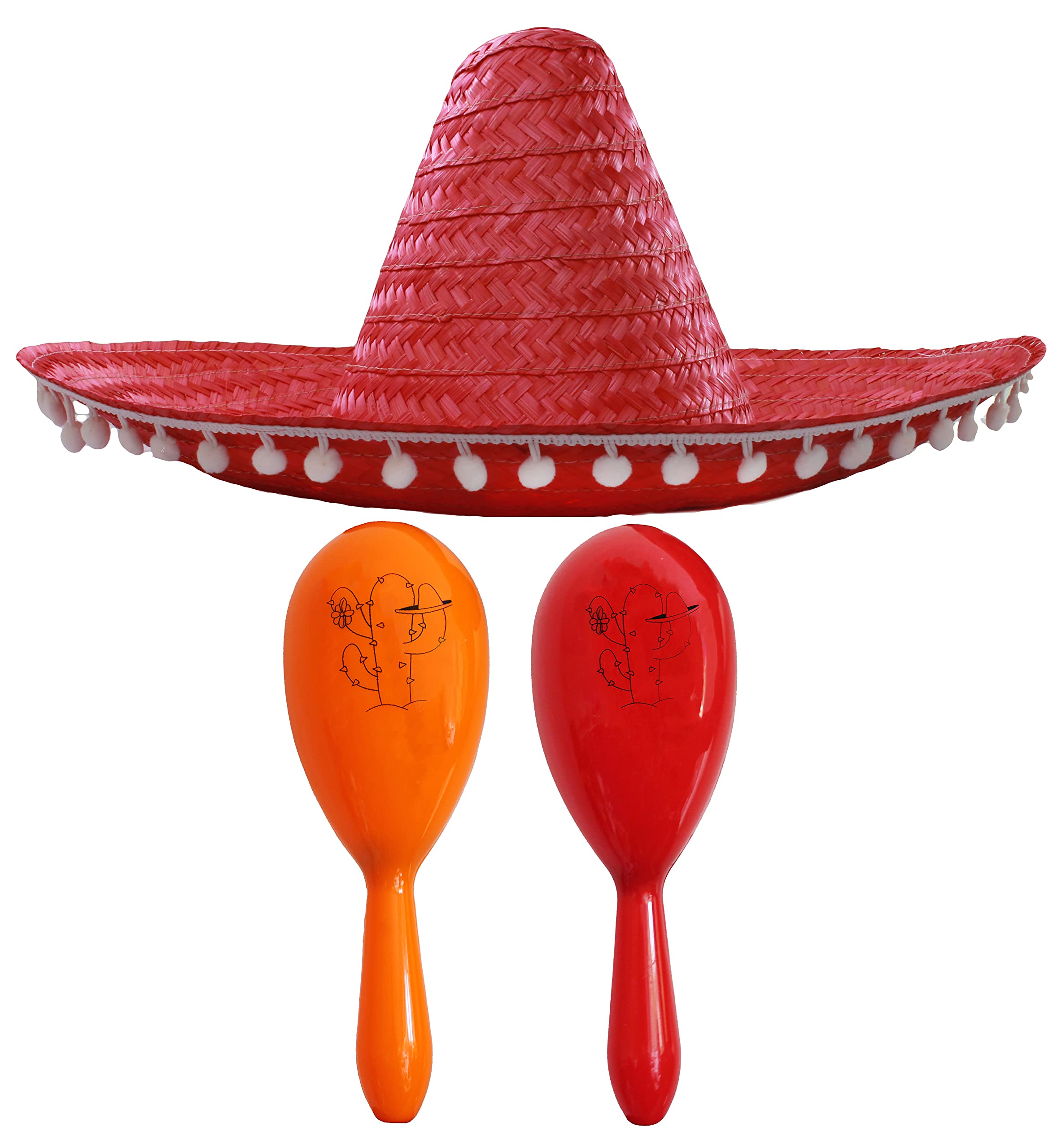Mexican Fancy Dress Accessory Set - Mexican Sombrero With 2x Maracas - Perfect for Mexican Fancy Dress Costumes Senorita Bandit Mariachi Cinco De Mayo Fancy Dress