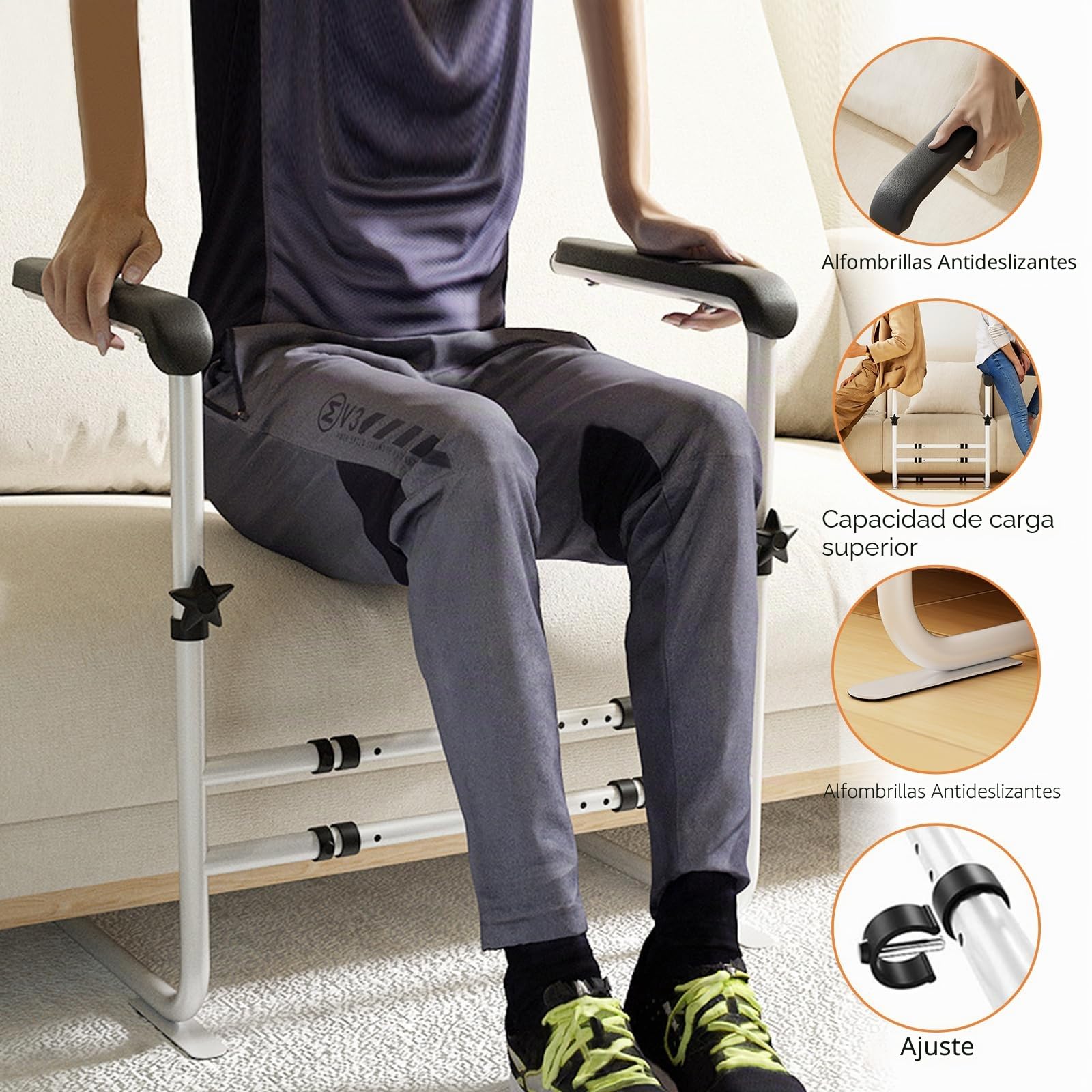 Ayuda para Levantarse del Sofá y Sillón para Personas Mayores, Soporte Ajustable con Capacidad de 200 kg, Altura y Anchura Regulables, Asas Antideslizantes – Ayuda a la Movilidad para Sillón y Sofá