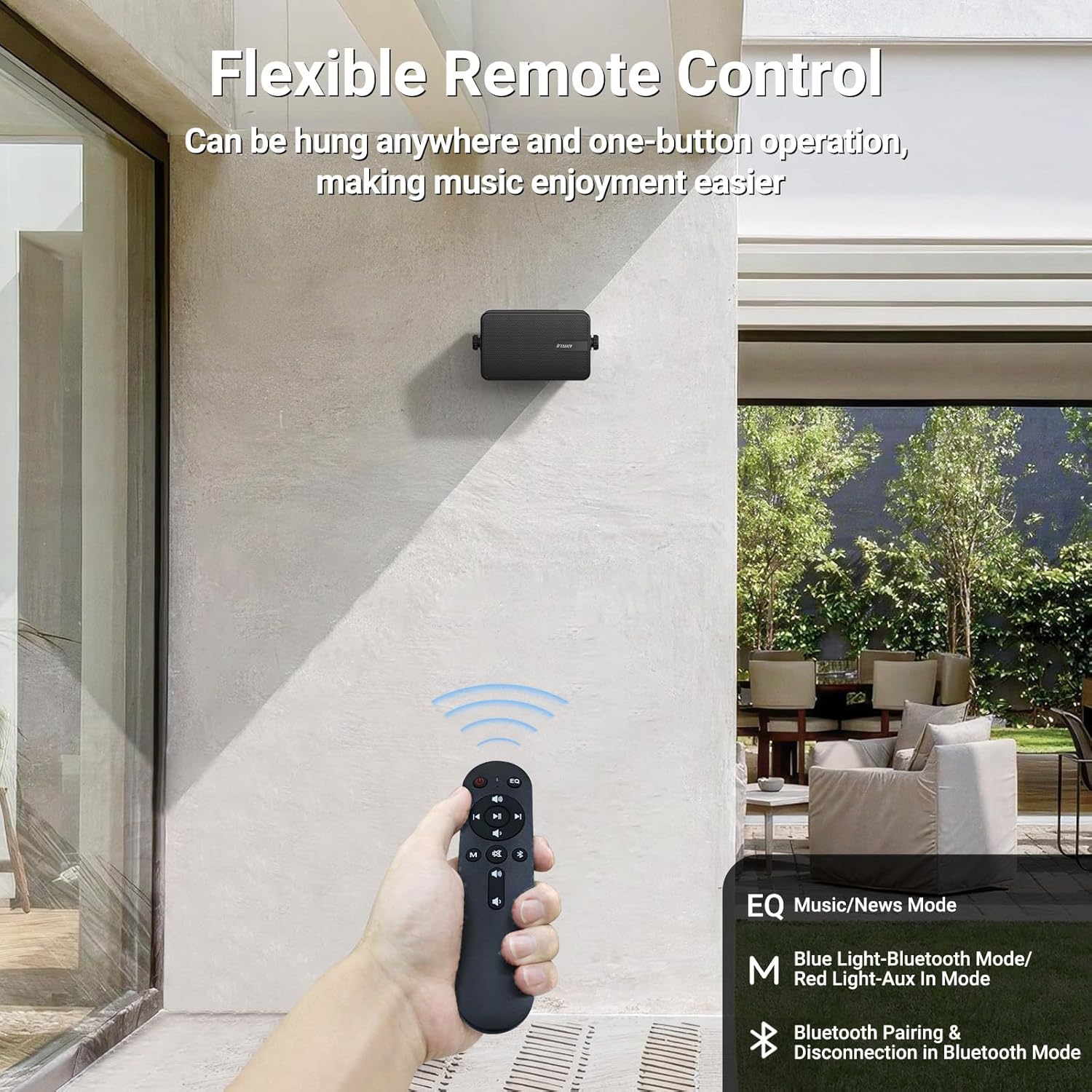 Inwa Outdoor Bluetooth Speakers, Active Passive Wall Mount Speaker, Waterproof Wireless Indoor/Outdoor Stereo Sound System w/Aux in, Suitable for Patio/Porch/Gazebo/Garage(MZ-650, Pair) - Image 4