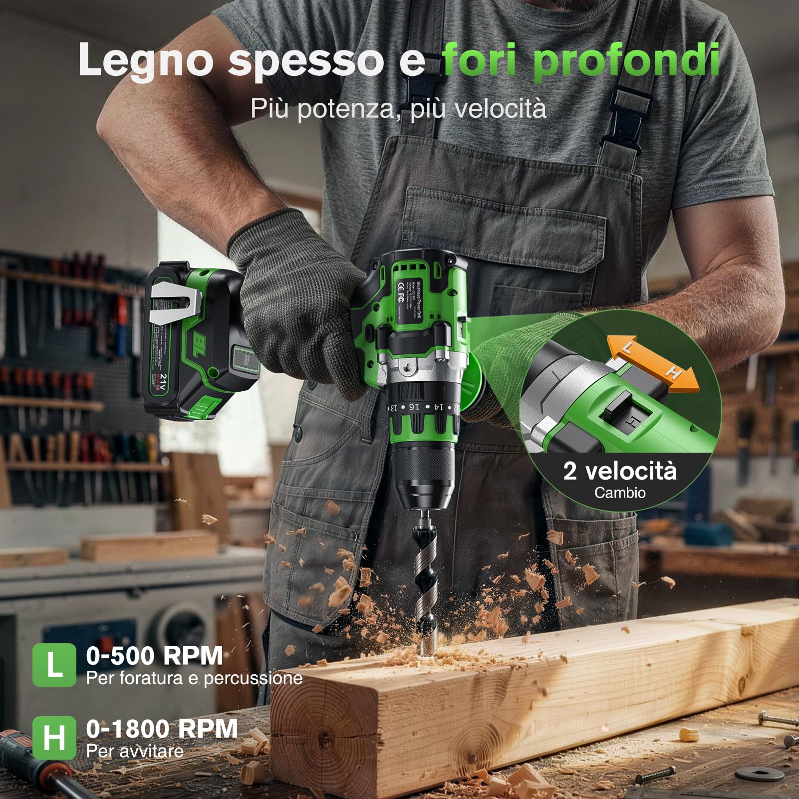 Ginour Avvitatore a Batteria 21V, 90Nm Brushless Trapano a Percussione | 2x2.0Ah 10C Li compatibile con Makita 18V, 22 Accessori, 20+3 Coppie, 2 Velocità, Trapani Avvitatori 13mm metallo Mandrino