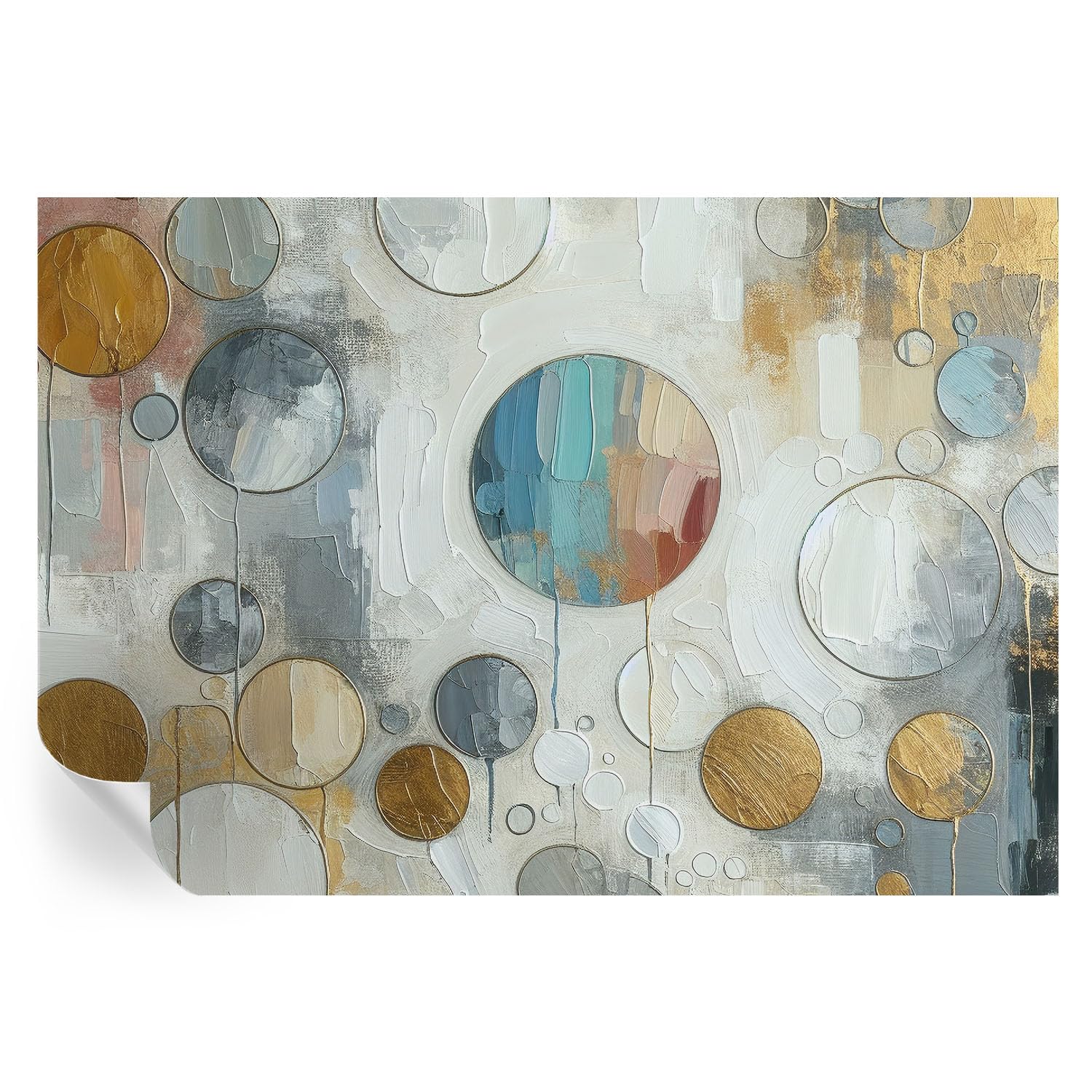 Mural adhesivo de pared de 152x104 cm con círculos geométricos para salón