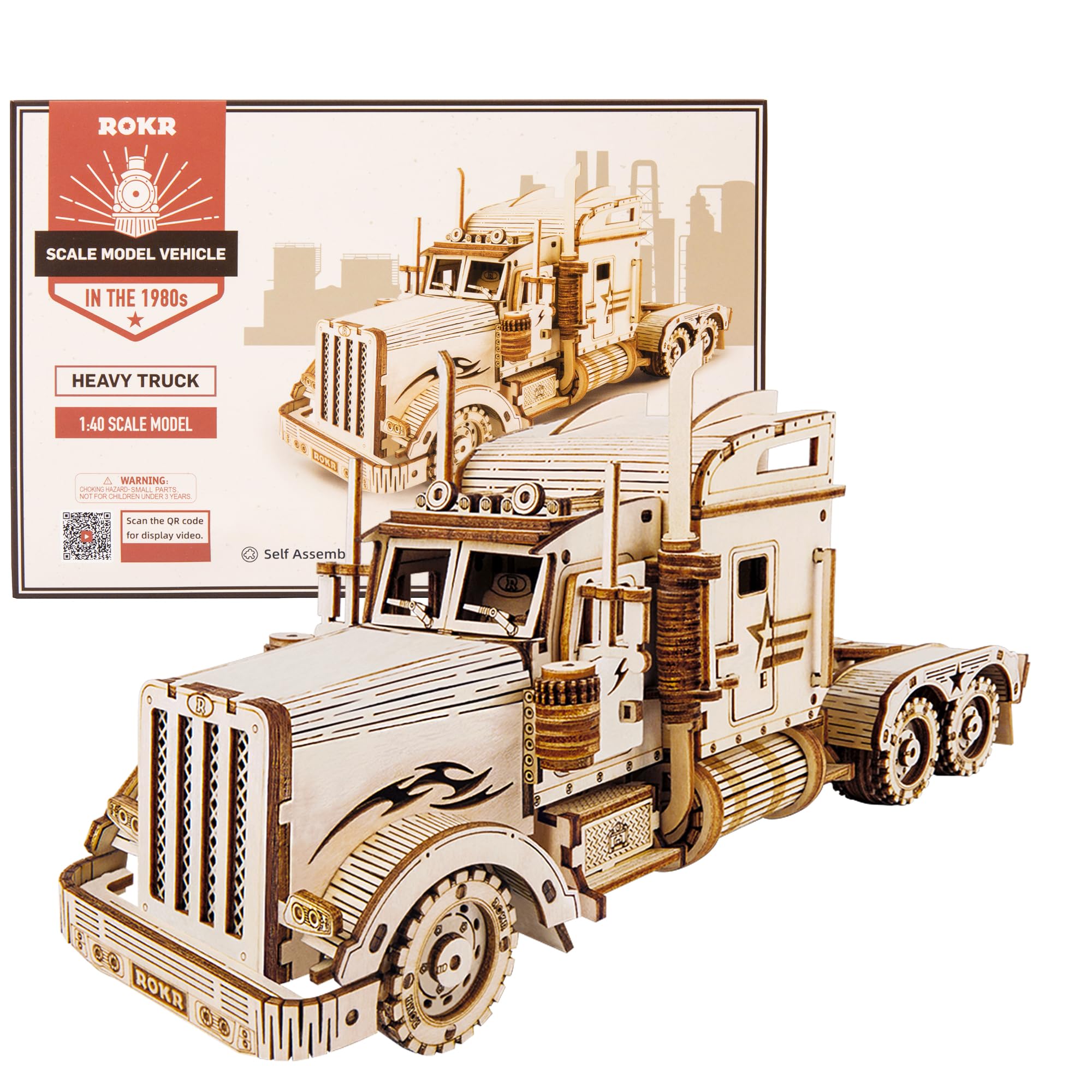 ROKR 3D Wooden Puzzle-Mechanical Car Model-Self Building Vehicle Kits-Brain Teaser Toys-Best Gift for Adults and Kids on Birthday/Christmas Day (Heavy Truck)