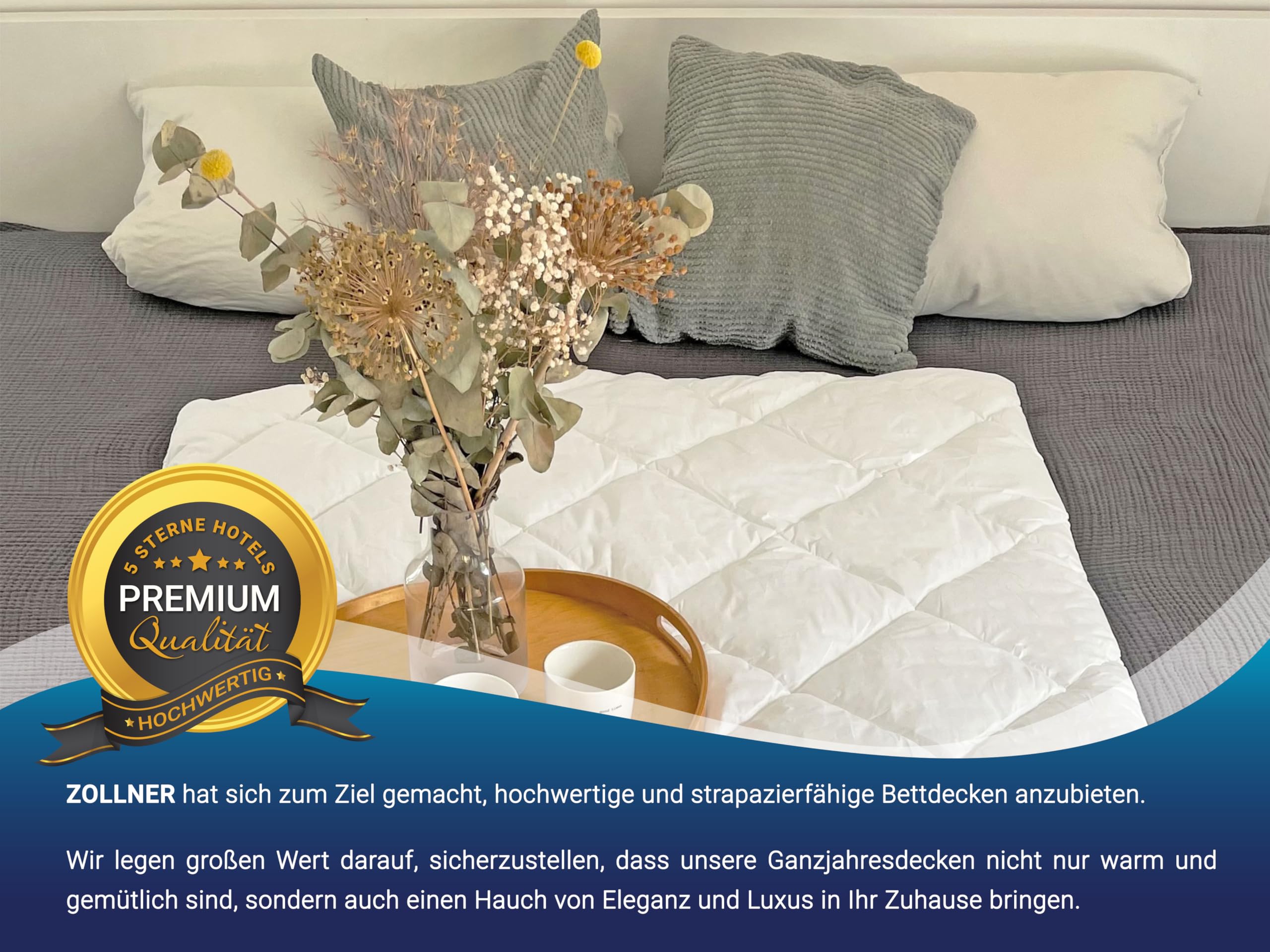 ZOLLNER 4er Set Ganzjahresdecke in 135x200 cm - hautfreundliche und atmungsaktive Tagesdecke - mit Rautensteppung - Füllung aus Polyester - waschbar bis 95°C - Hotelqualität - Oeko Tex® Zertifiziert