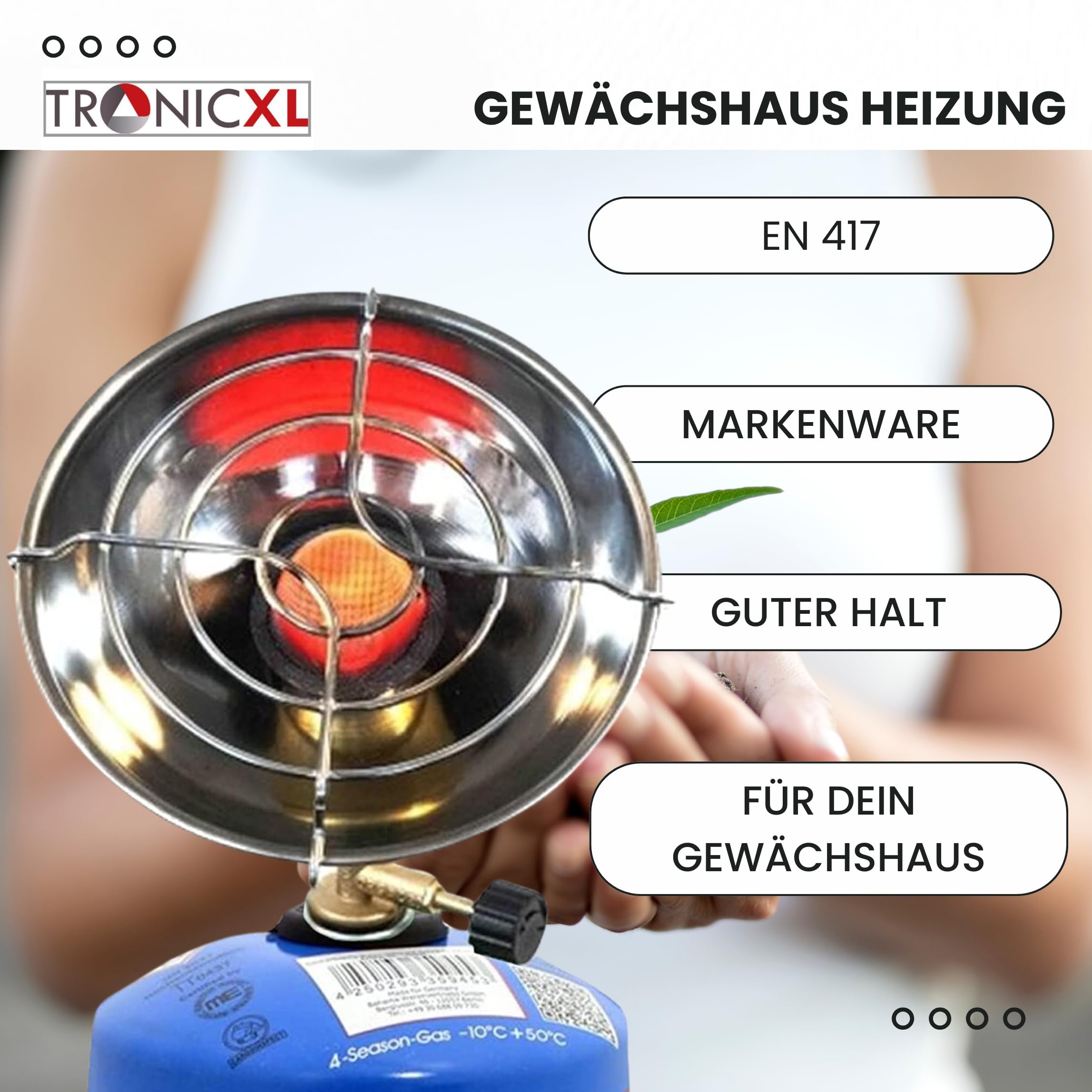 TronicXL Gewächshaus Heizung Grow ohne Strom Grower Anbau Outdoor Zubehör für Gas Kartuschen Schraubventil