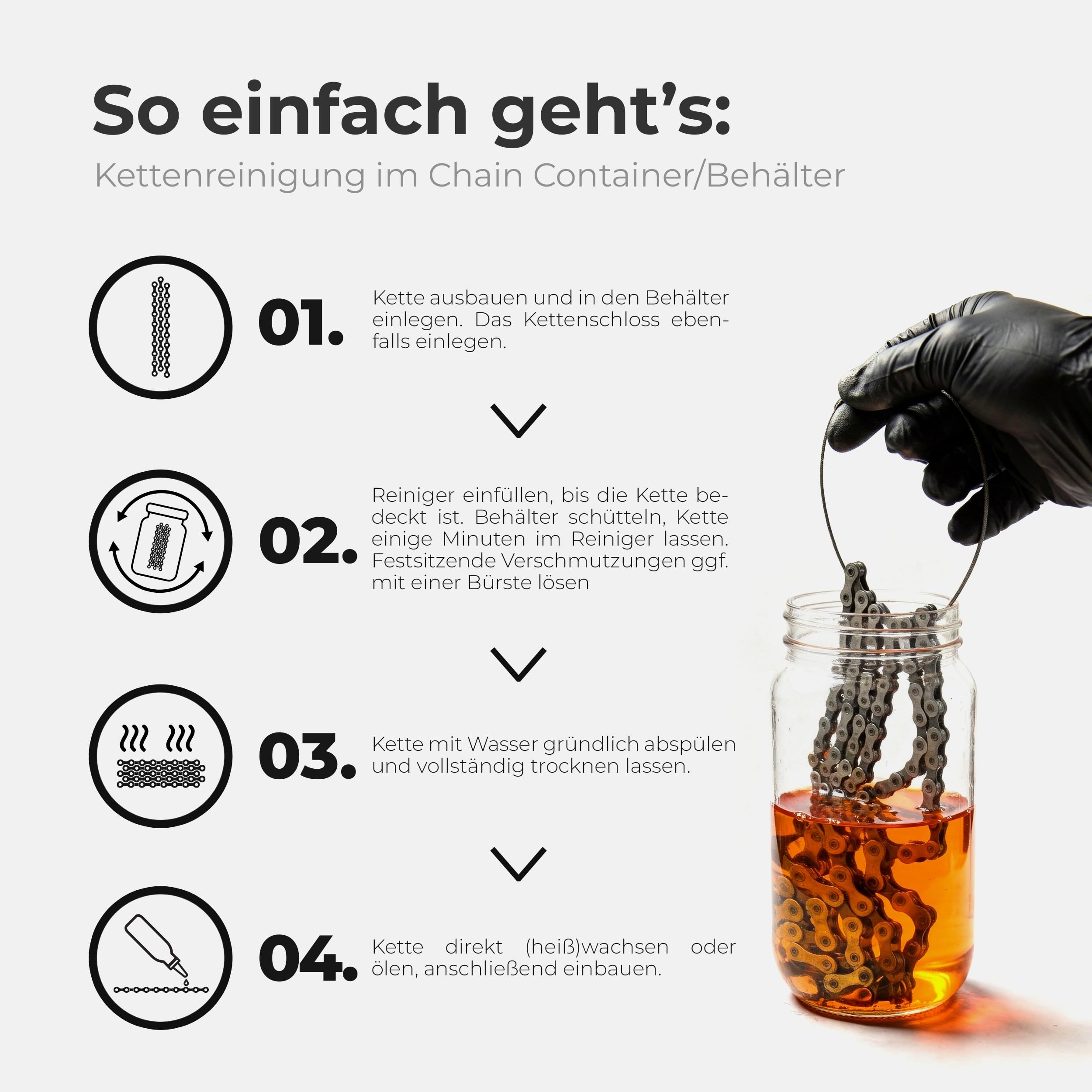 Fitgadgets Środek do czyszczenia łańcucha rowerowego 500 ml (butelka z napełnieniem) - Środek do czyszczenia napędu i łańcucha z cytrusowym zapachem dla e-bike, MTB, Gravelbike i rowerów szosowych