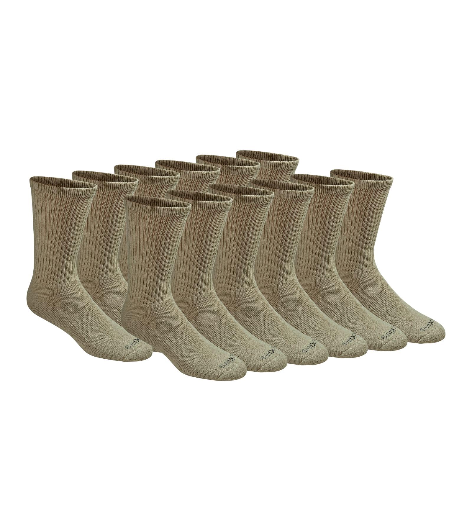 Dickies Men's Dri-tech Moisture Control Crew Socks Multipack, Essential Worker Khaki (12 Pairs), Shoe Size: 12-15