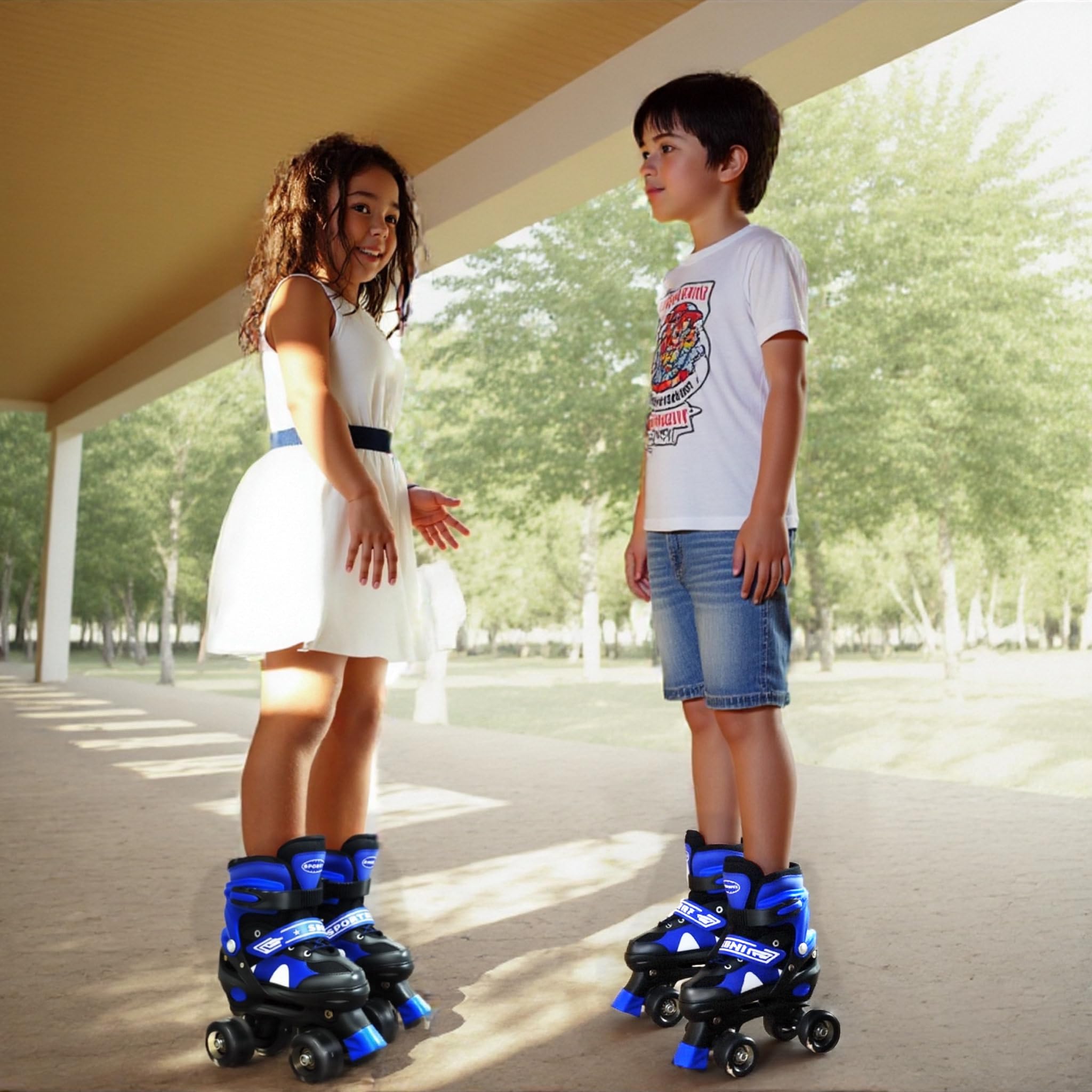 Patins à roulettes pour Enfants Filles: Roller Enfant Fille, Rollers Quad avec 4 Taille Réglable, 8 Roues Lumineuses, Maille Respirante - Rose