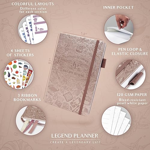 Vista 78 de Legend - Libro de recetas familiar en blanco para escribir tus propias recetas, diario de cocina vacío, cuaderno de cocina personalizado, tapa dura
