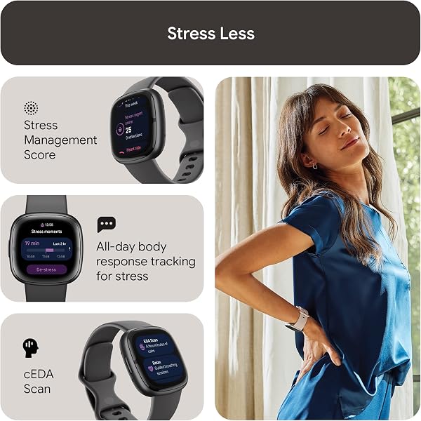 Google Fitbit Sense 2 Advanced Health and Fitness Smartwatch with Tools To Manage Stress and Sleep, Ecg App, Spo2, 24/7 Heart Rate and Gps, Shadow Grey/Graphite, One Size (S and L Bands Included) - 2