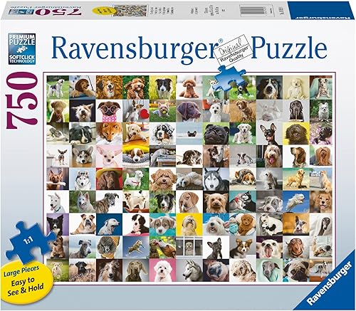 Ravensburger Rompecabezas de 750 piezas de 99 perros adorables para adultos cada pieza es única, la tecnología Softclick significa que las piezas se