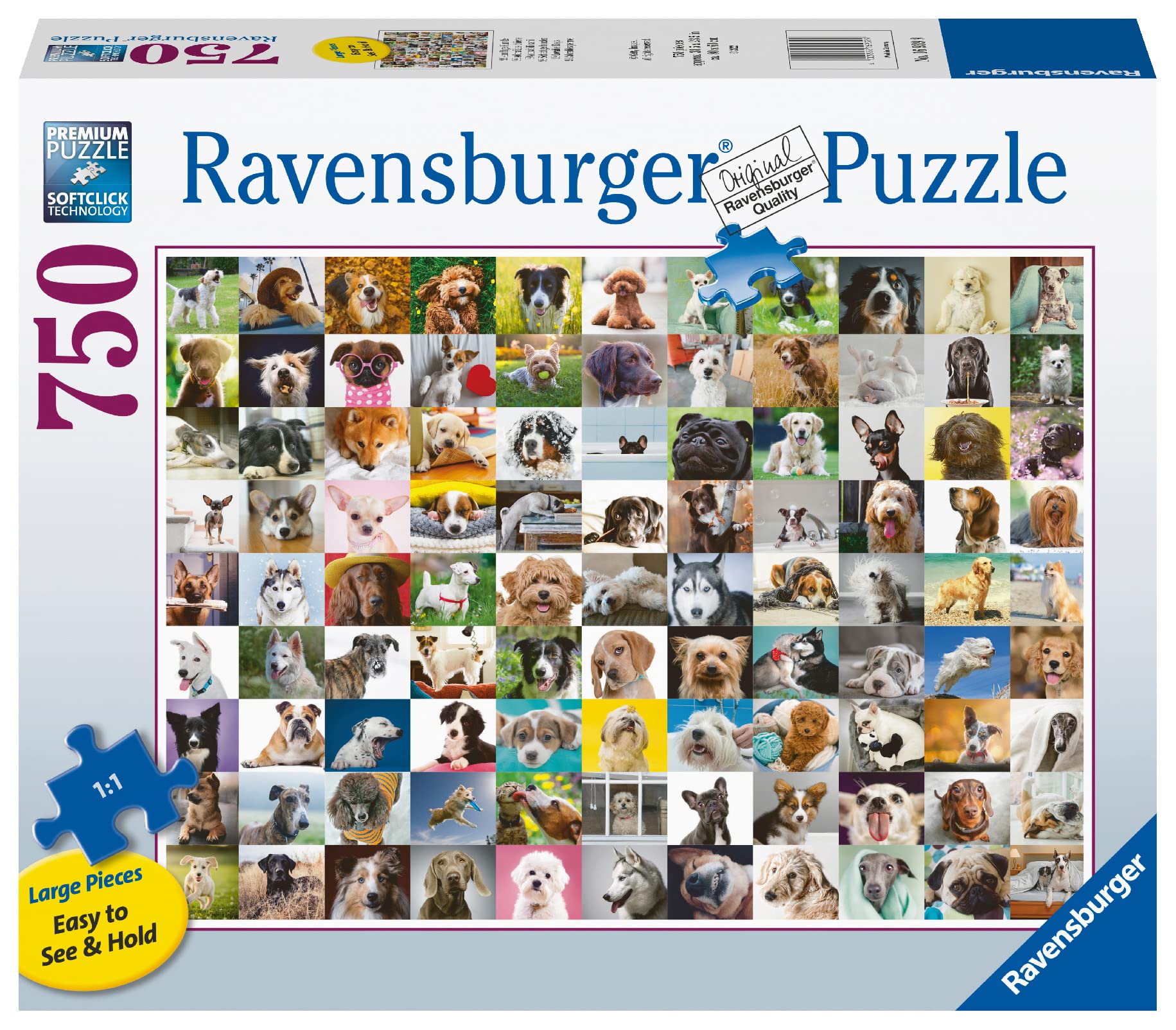 Ravensburger 99 Lovable Dogs 750 Piece Large Format Jigsaw Puzzle for Adults - 16939 - Every Piece is Unique, Softclick Technology Means Pieces Fit Together Perfectly