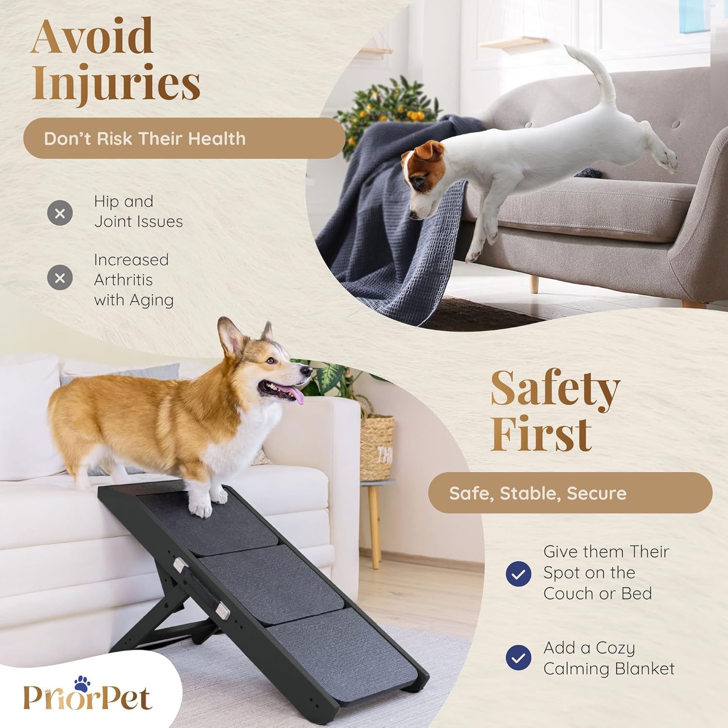 Dog ramp for Couch – Non-Slip, Sturdy Build Foldable Dog ramp – Supports up to 200lbs – Adjustable 7'' to 20'' – Landing Platform Seamlessly Connects – Birchwood Pet Ramp for Small Dogs –Black