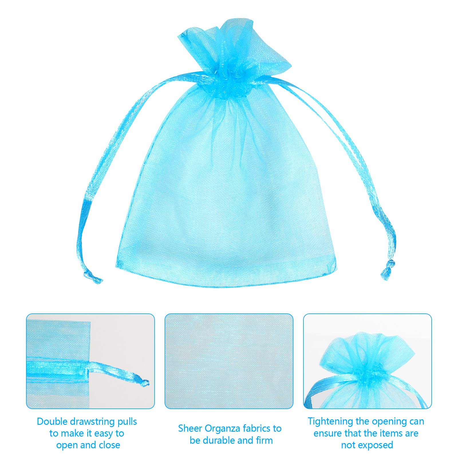 Boshen 100/200 sacchetti trasparenti in organza per caramelle, gioielli in rete, con coulisse, per feste di nozze, Natale, 7,6 x 10,2 x 15,2 cm, 12,7 x 17,8 cm (7,6 x 10,2 cm), bianco