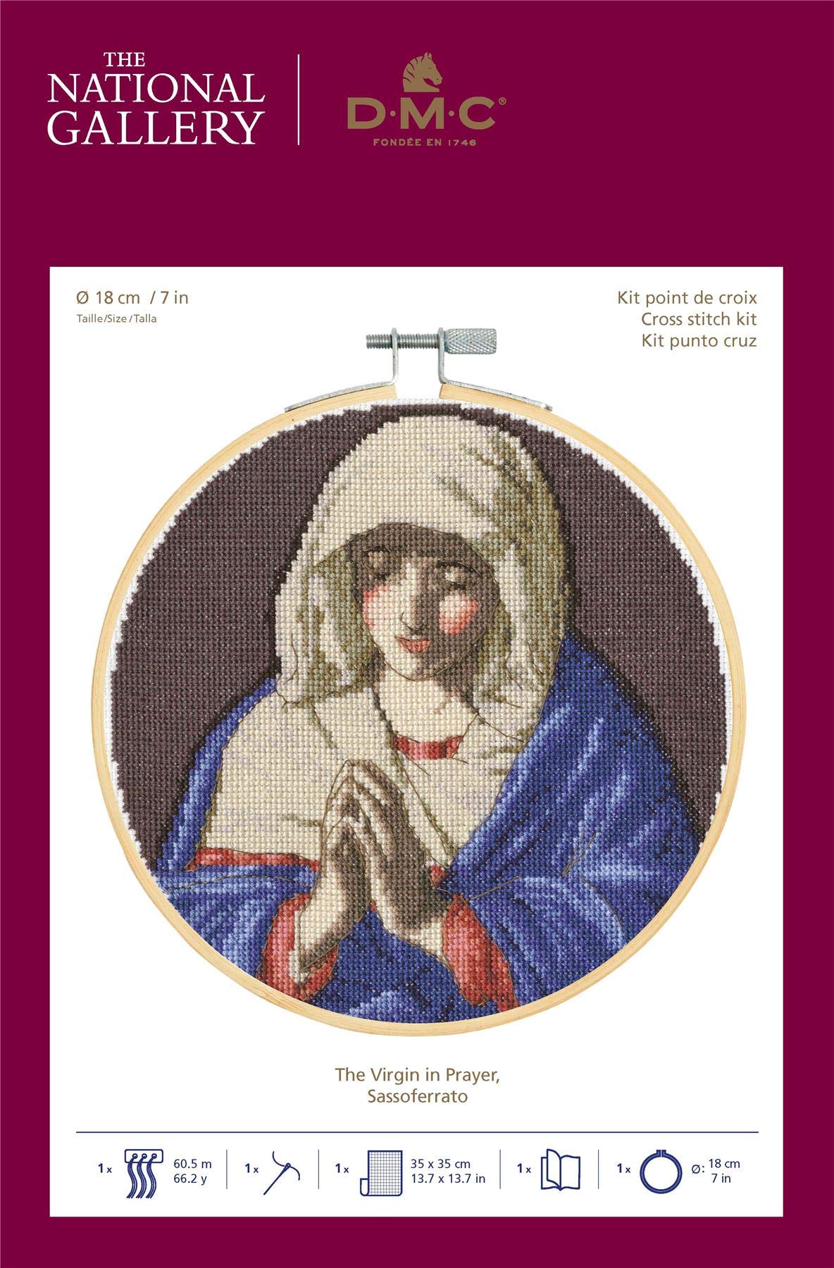 DMC National Gallery Cross Stitch Kits, Includes Embroidery Thread No.25, Aida Fabric 16 Count, Needle, Hoop and Instructions