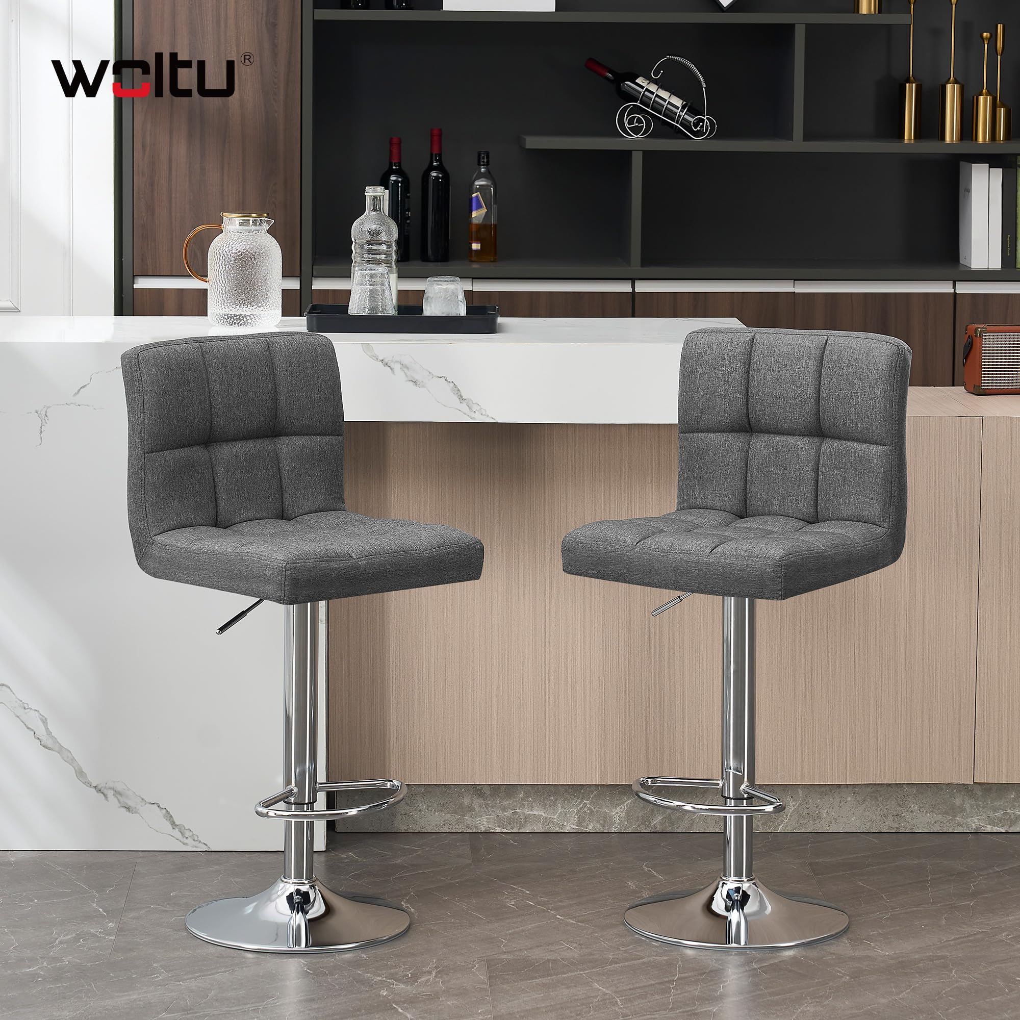 WOLTU Sgabello bar, con Schienale, Regolabile, Lino, Grigio Scuro