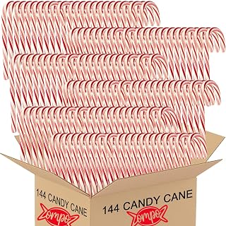 Christmas Candy Canes Bulk, 144 Count, Individually Wrapped Christmas Stocking Stuffer Treats, Full-Size Peppermint Candy Sticks, Red and White Striped Classic Holiday Decor, Tree Decoration Ornaments
