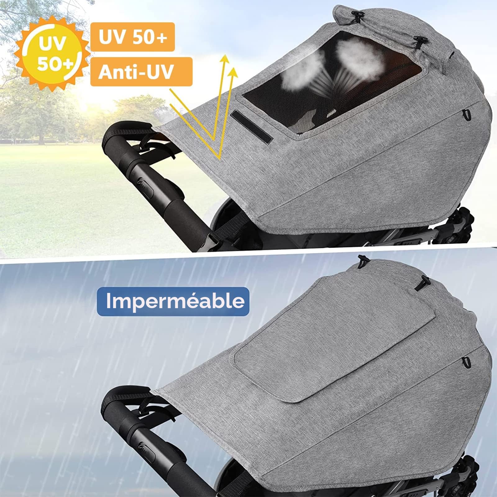 Pare Soleil Poussette Universelle Anti-UV Imperméable