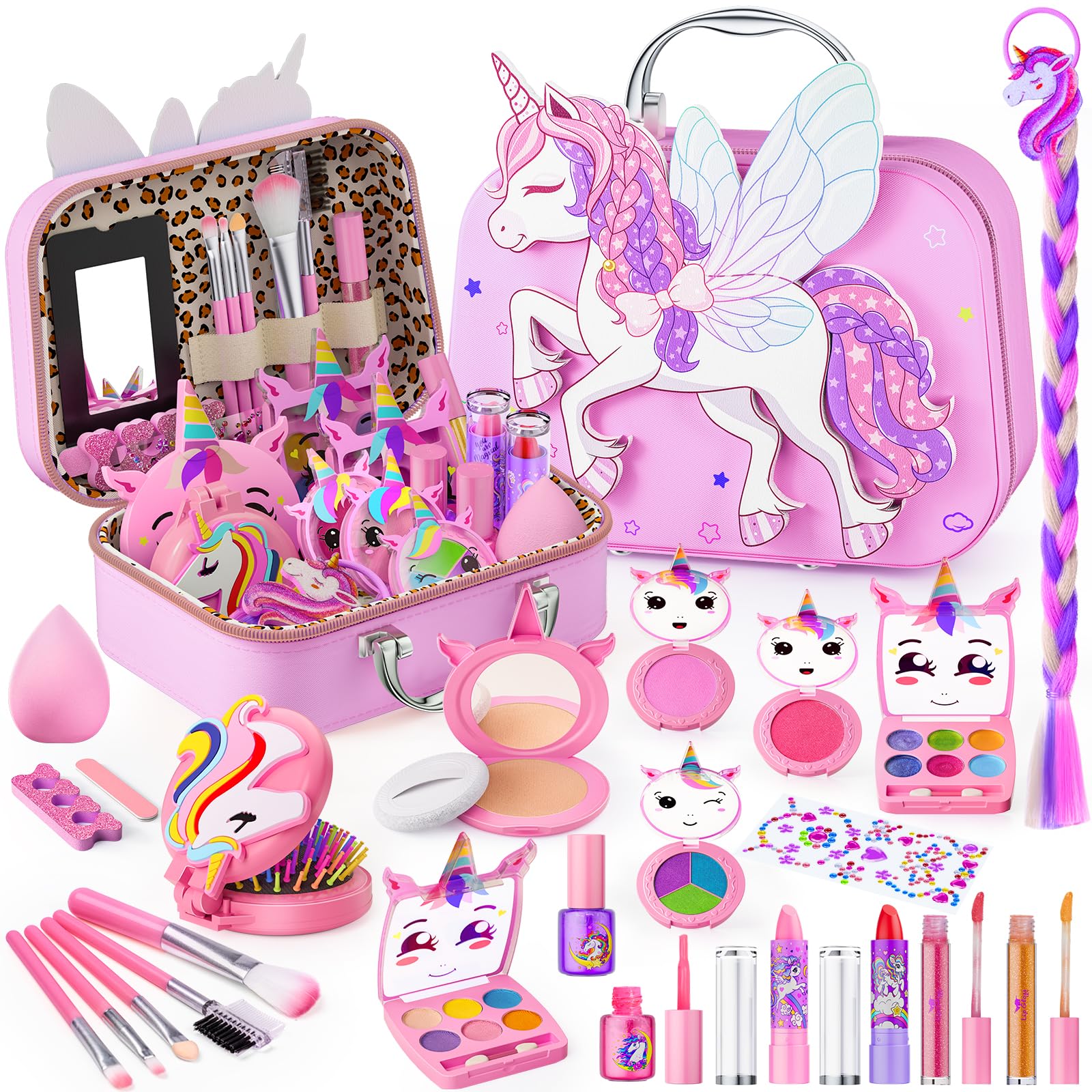 Kids Makeup Kit for Girls - Girls Makeup Kit Toys, Real Washable Cosmetic Set with Storage Case, Kids Play Makeup Set for Christmas Birthday Gift 3 4 5 6 8 10 11 12+ Years Old, Light Pink