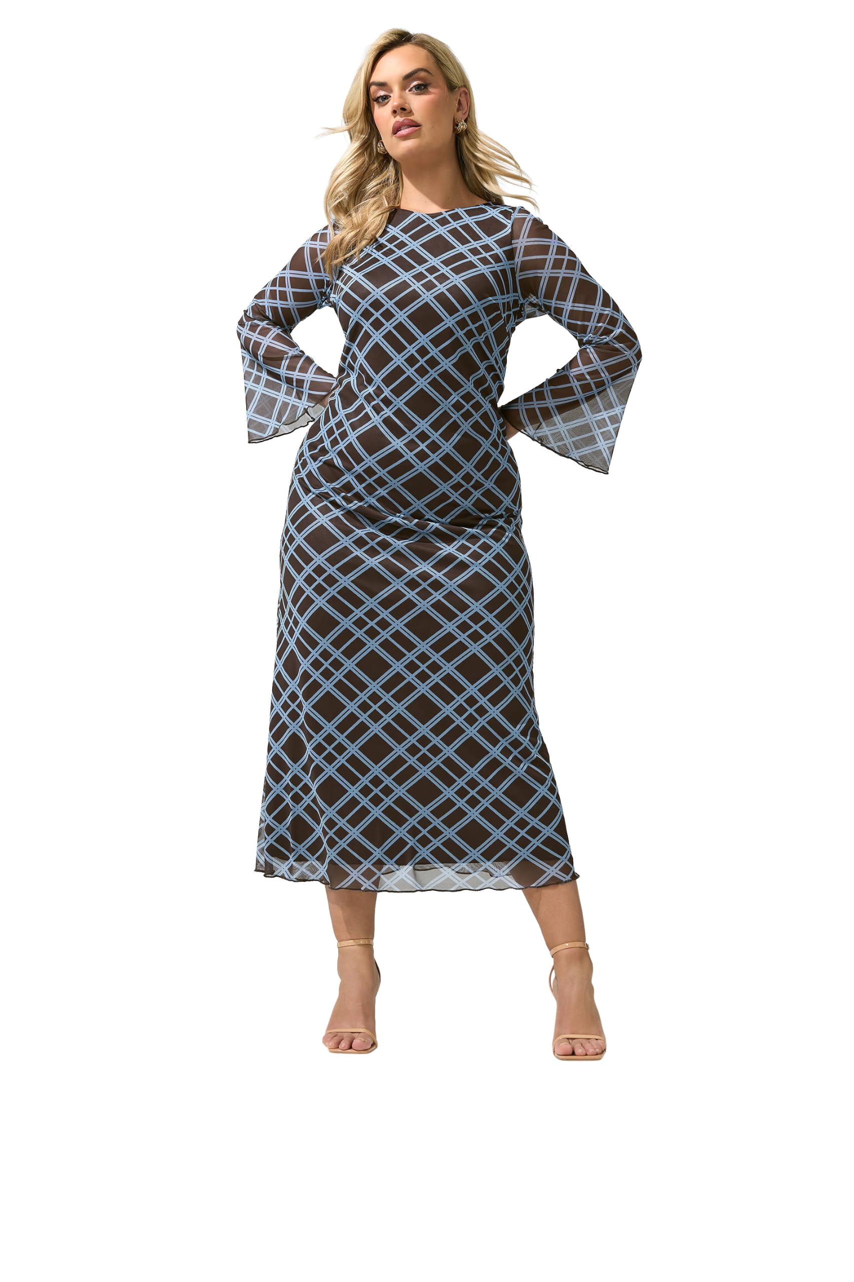 Yours Women's Chocolate Check Mesh Maxi Dress In | : Size 20
