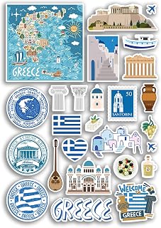 A4 Sticker Sheet Greece Landmarks Vinyl Stickers - Greek Athens City Map Airport Stamp Skyline Flag Travel Holiday Culture Aesthetic #79981