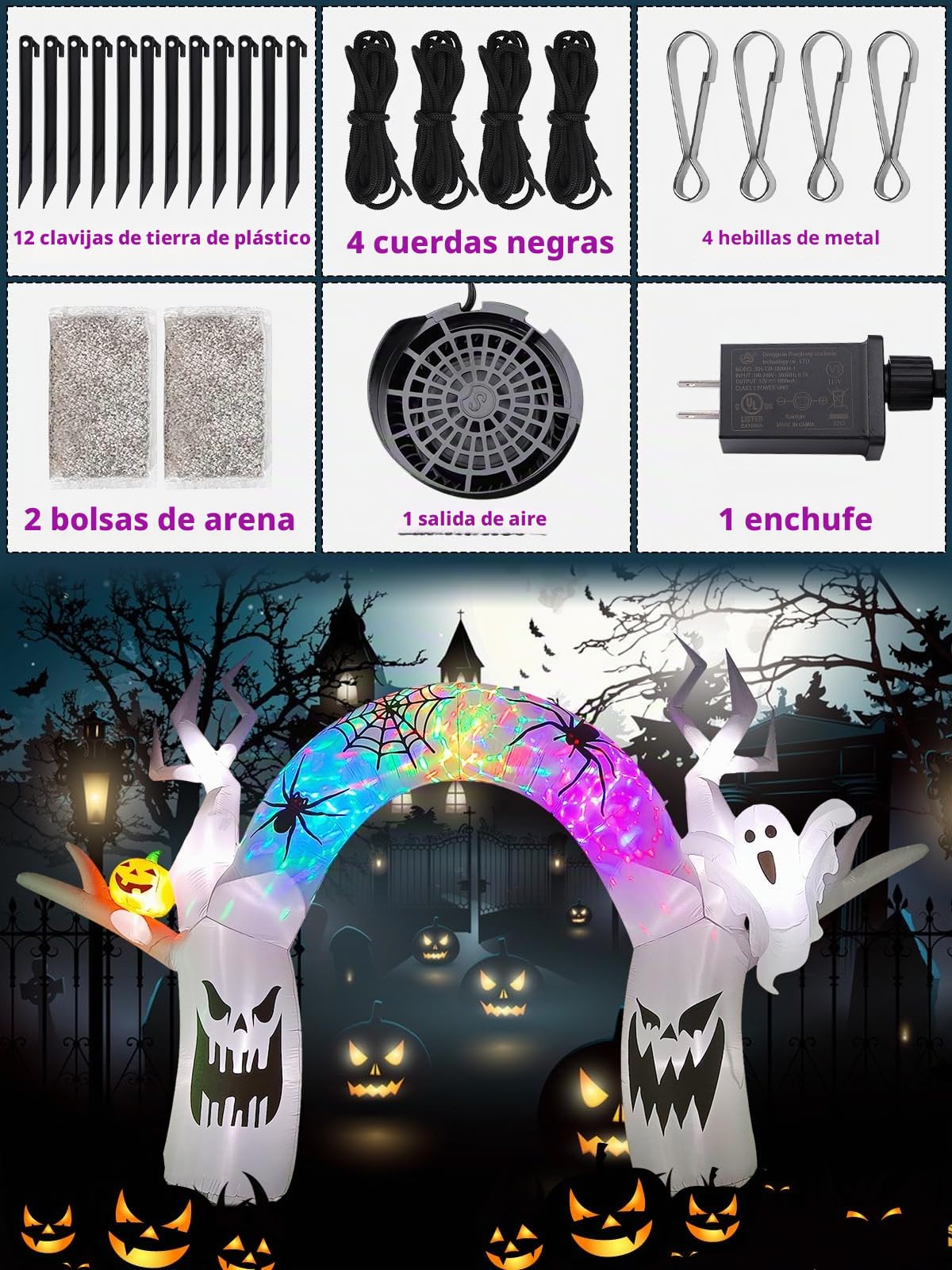EBANKU - Arco Inflable de árbol de Halloween de 17 pies con Calabaza Fantasma, Arco embrujado con LED Integrados inflables para Fiesta de Halloween al Aire Libre, Patio, césped, decoración de jardín