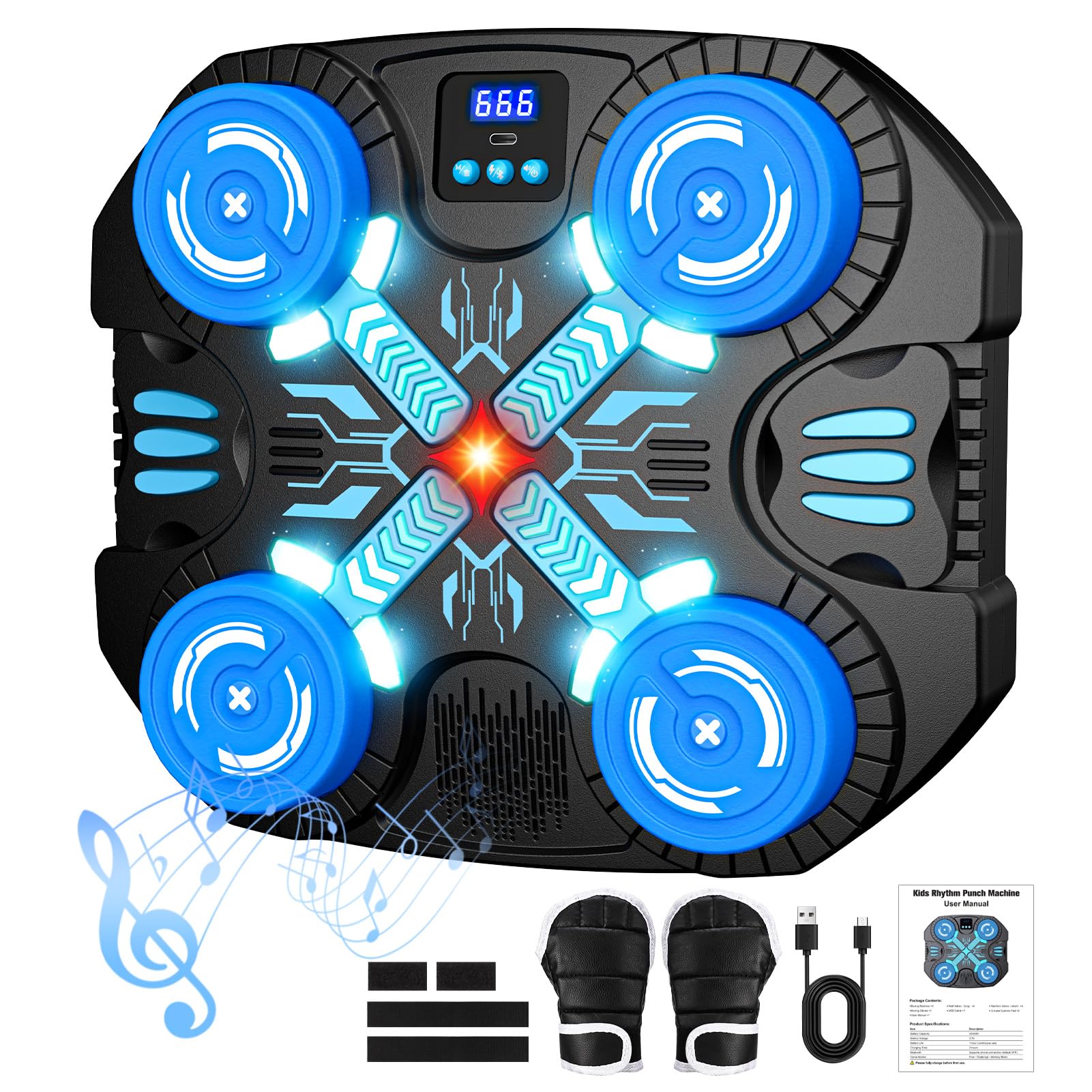 Musical Boxing Machine para Niños, Máquina de Boxeo con Guantes, Bluetooth - 3 Modos de Juego Interactivos - Saco de Boxeo de Pared con Pantalla LED - Juguetes Niño 3-12 años, Regalo Navidad