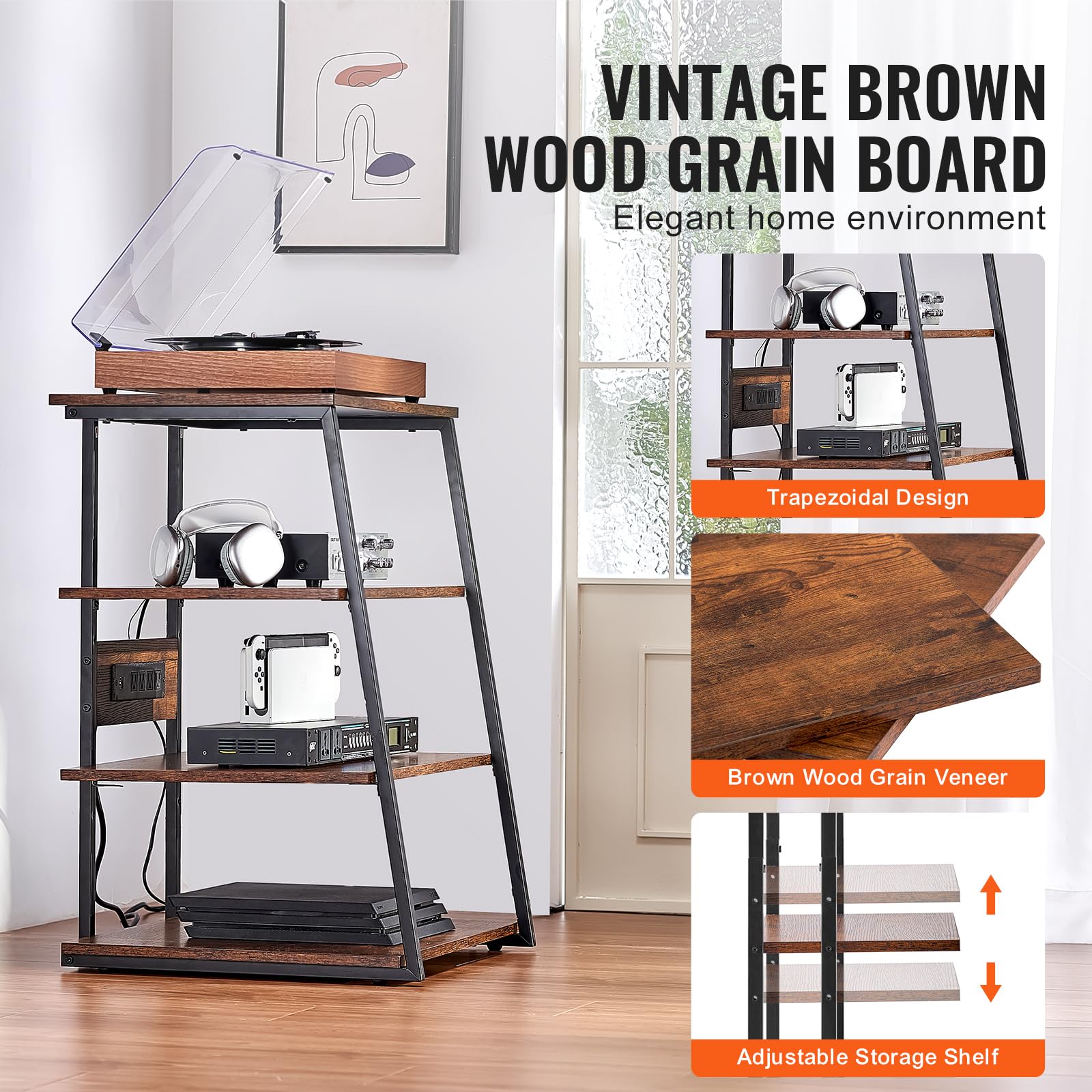 VEVOR 4 Tier Visual Audio Furniture Multimedia Rack Wood Corner TV