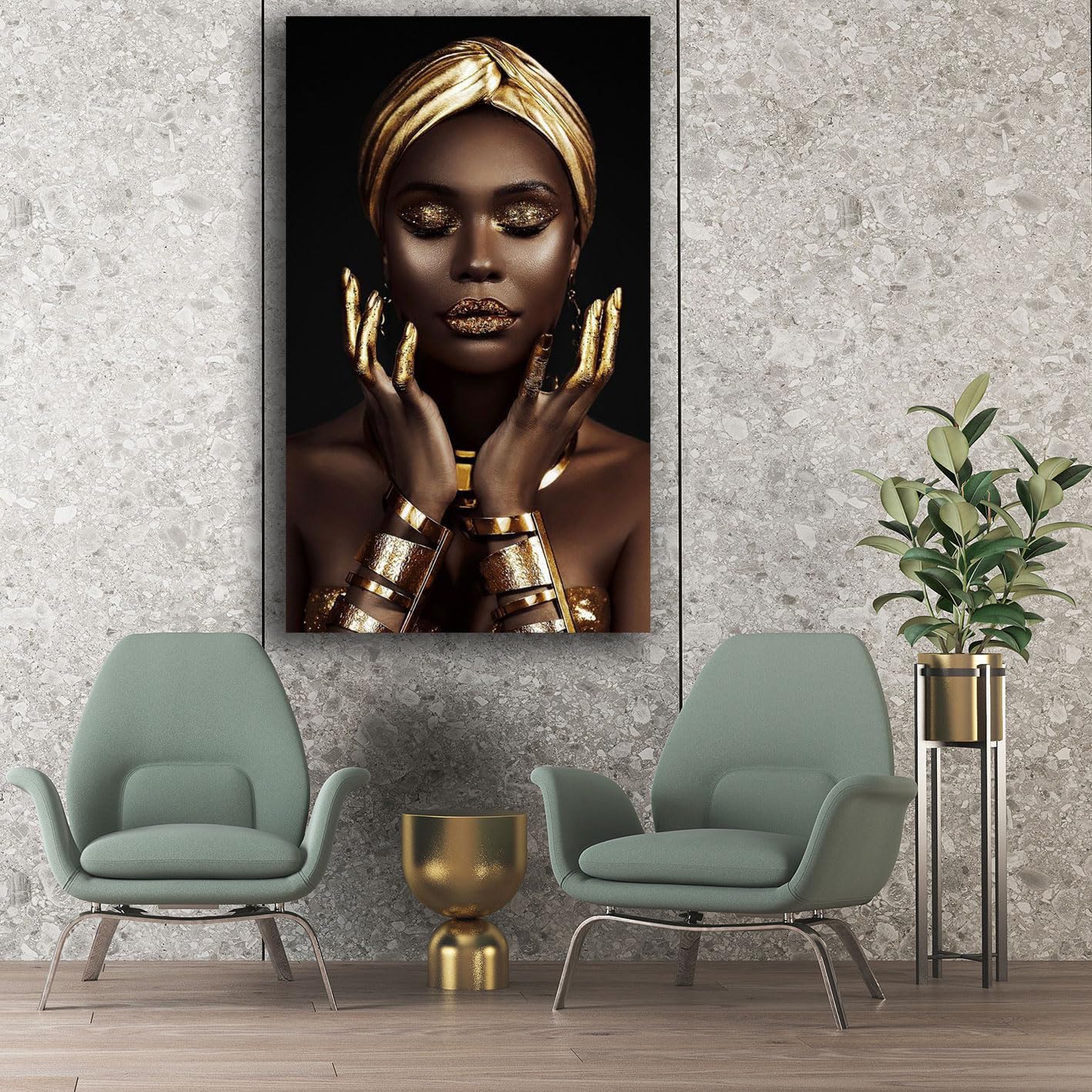 Printerland Quadro Moderno Donna Ragazza Africano Quadri moderni Etnici soggiorno da Parete XXL grande Stampa su tela Canvas Decorazione Murale muro Arredo Camera da letto Cucina (6, 50x100 cm)