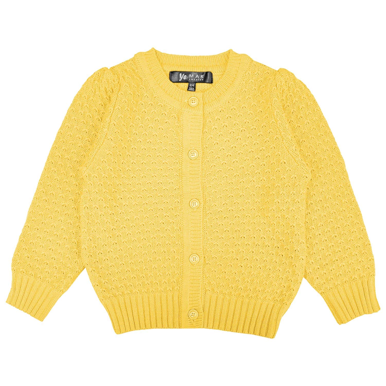 YEMAK Girl’s Knit Cardigan Sweater – Long Sleeve V-Neck Basic Kids Casual Button Down Soft Lightweight Knitted Cute Top