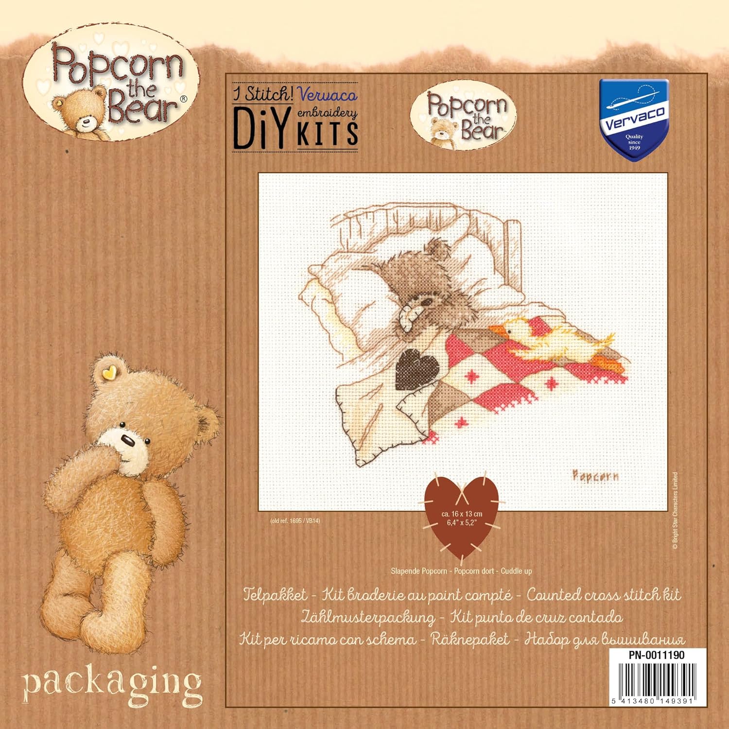 Vervaco Popcorn Bear Cuddle Up Cross Stitch Kit