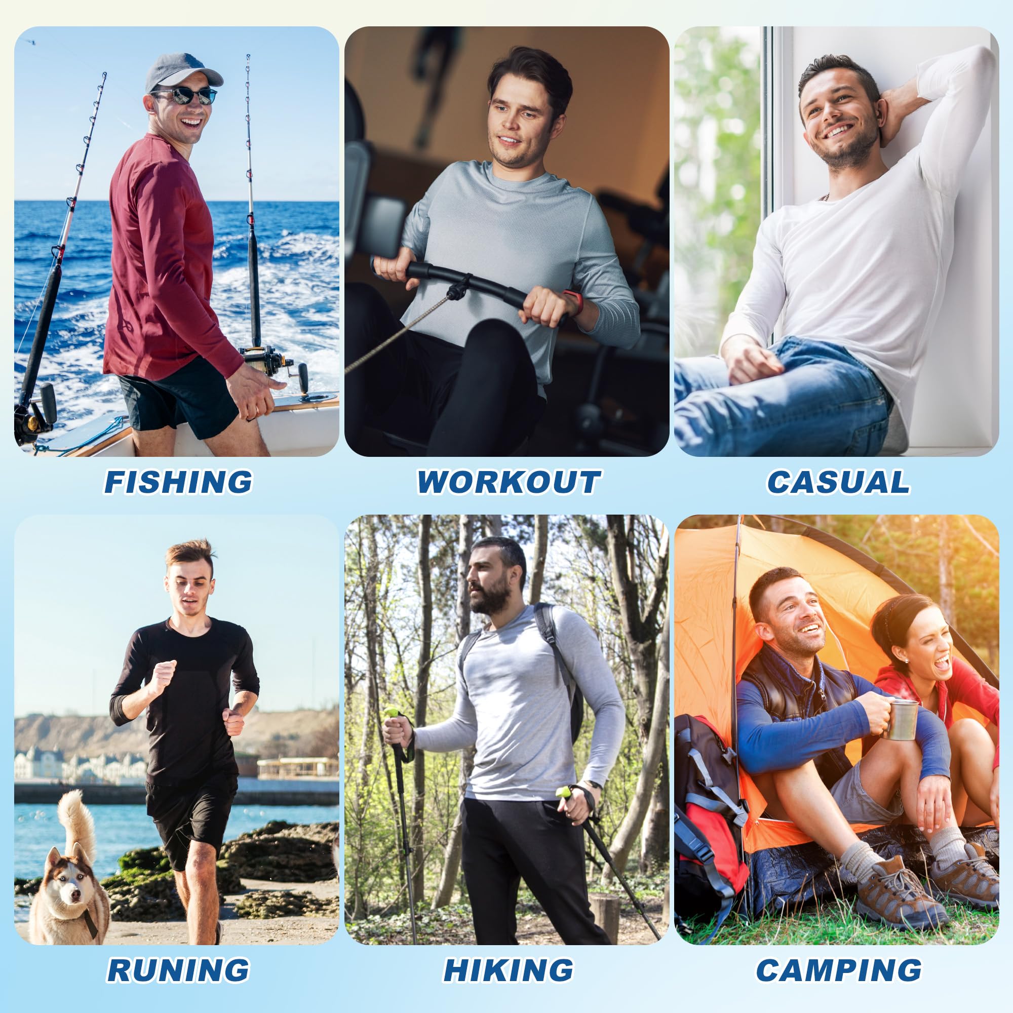 Camiseta Manga Larga Hombre Anti-UV UPF 50+, Deportiva 3/5/7Pcs | Poliéster,secado rápido,transpirable.Costuras planas,4-way stretch.Lavable.Ideal running, gimnasio, pesca, senderismo