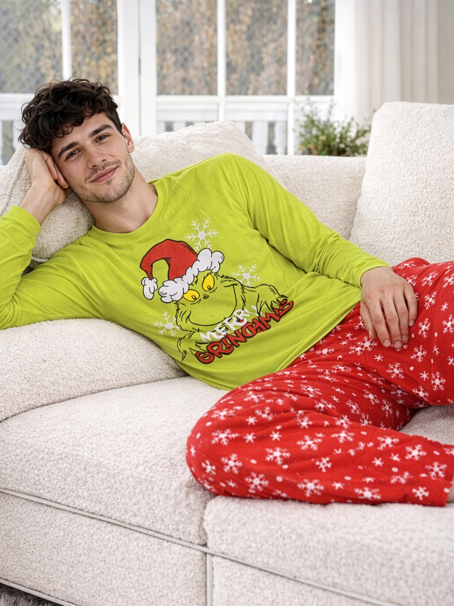 The Grinch - Pigiama da uomo e da donna, a maniche lunghe, con pantaloni Verde/Rosso