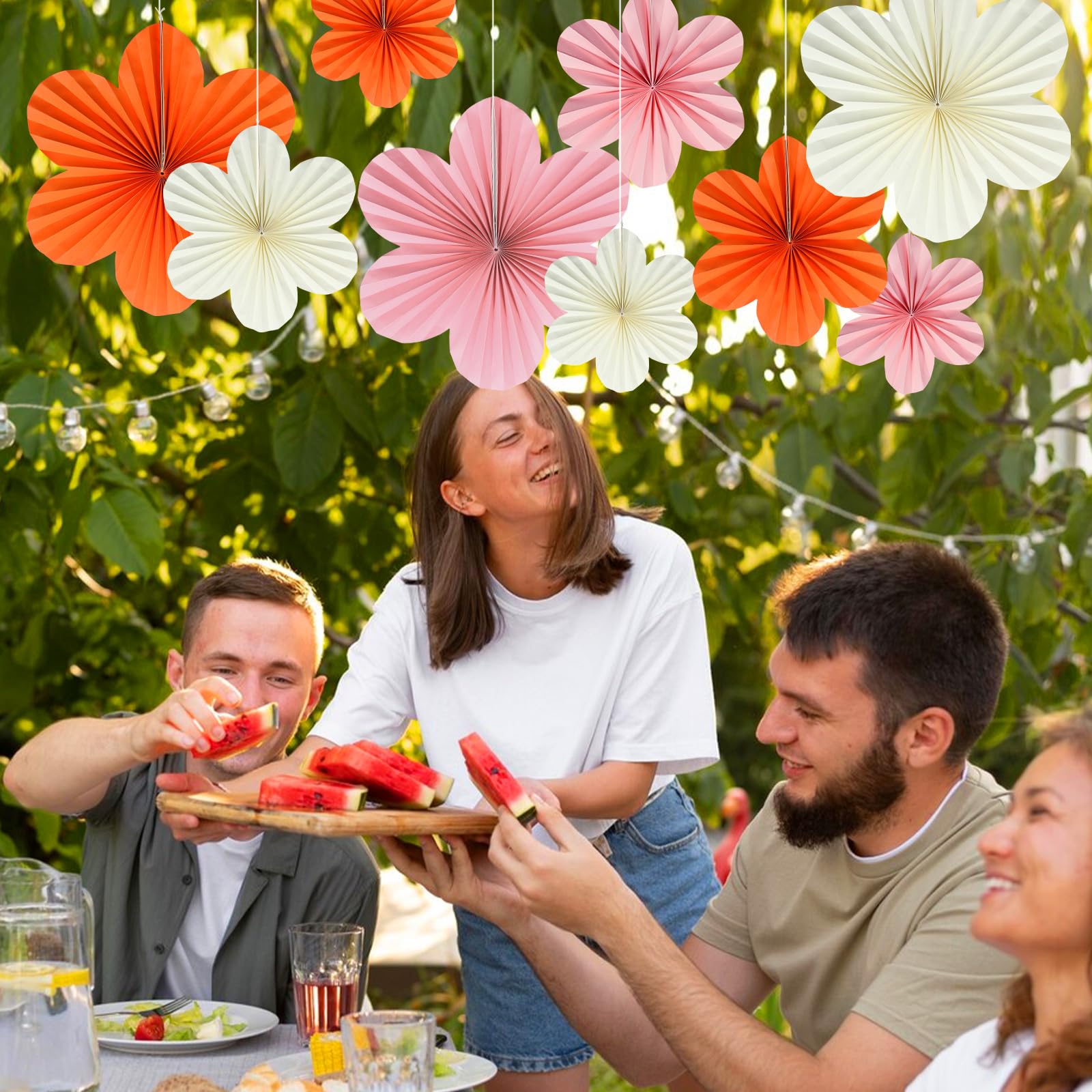 Set 9 Ventagli Di Carta Fiori Appesi - Decorazione Per Feste Compleanni Matrimoni - Foto 3