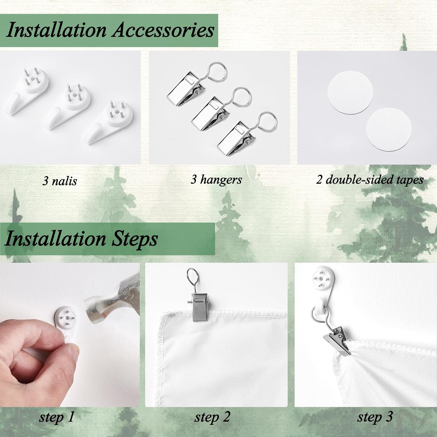 Flysea Sage Green Mountain Tapestry Misty Foggy Forest Watercolor Tree Landscape Art Wall Hanging Nature Scenery Vertical Large Big Aesthetic Bedroom Living Room Backdrop Breaker Box Cover 60×80 inch