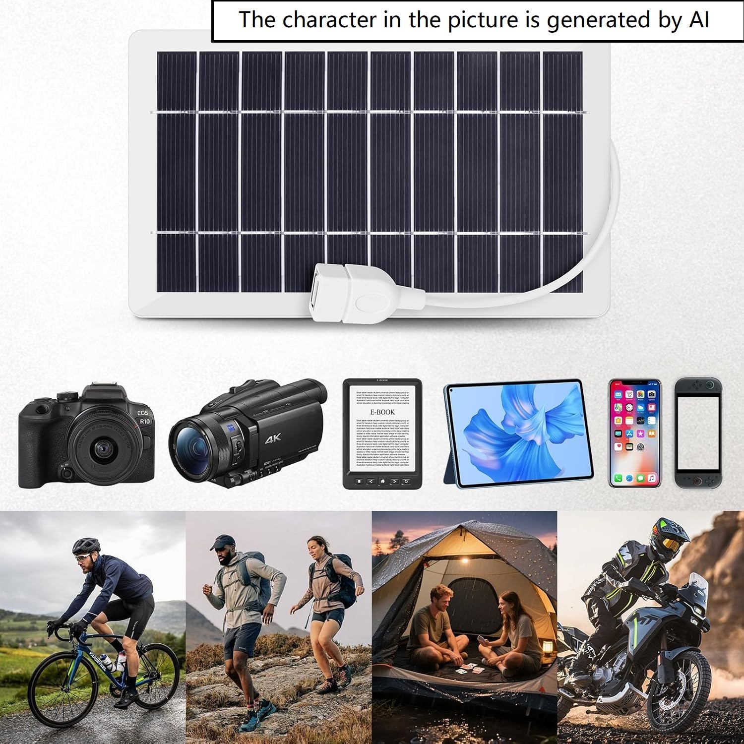 Caricatore USB per pannello solare, kit portatile per fotocamera, ricarica cellulare, campeggio, escursionismo, viaggi all'aperto, 5 V 5 W