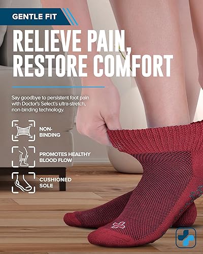Vista 50 de Doctor's Select Calcetines tobilleros diabéticos con pinzas para hombres y mujeres, 4 pares de calcetines de neuropatía de 1/4 de longitud para mujer