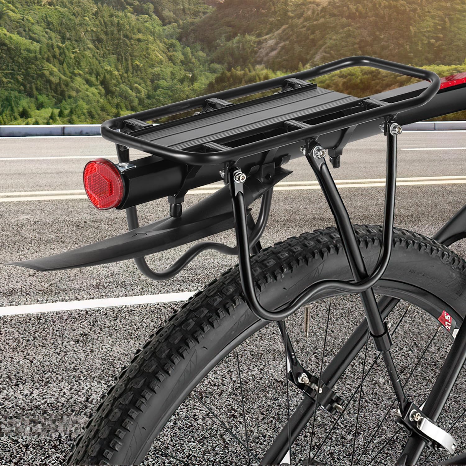 Daromigo Portabagagli per bicicletta, portabagagli per mountain bike da 24 a 29 pollici, in lega di alluminio regolabile, con riflettore e parafango, portata massima 50 kg