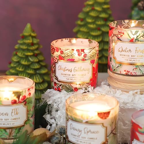 Miniatura 3 de Velas perfumadas para el hogar, paquete de 6 velas de cera de soja de 4.5 onzas de largo tiempo de combustión, elegante diseño floral clásico, velas